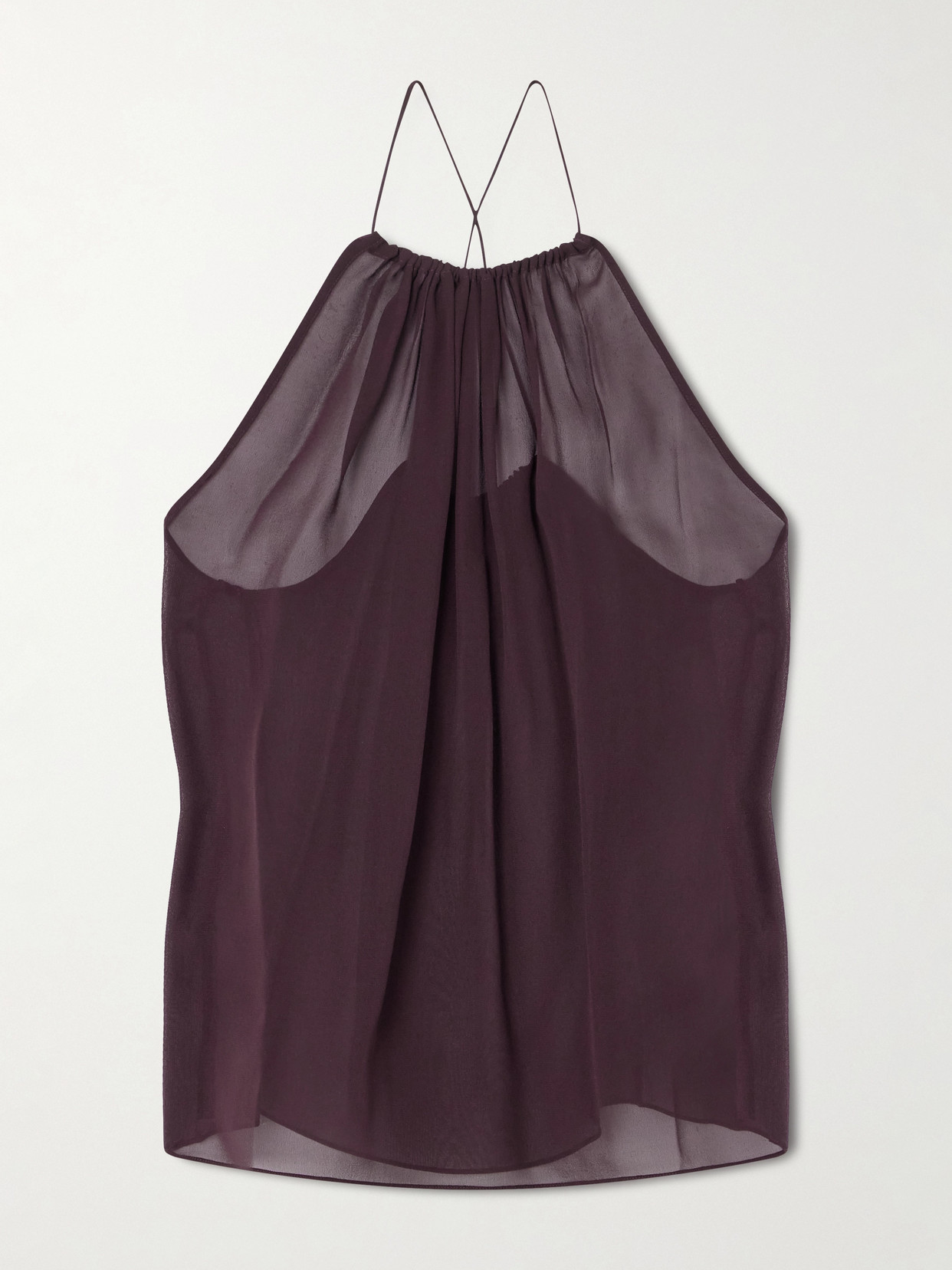 Veronica De Piante Greta Gathered Silk-chiffon Top In Purple