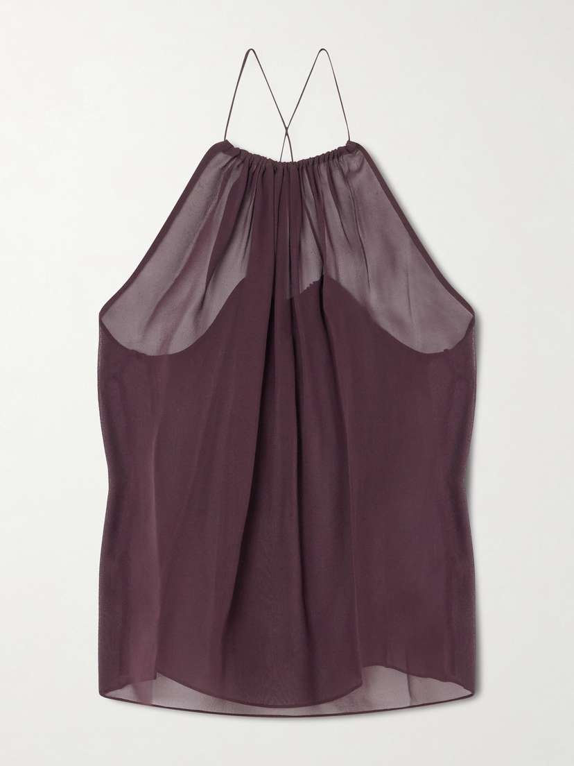 Veronica de Piante Greta Gathered Silk-chiffon Top