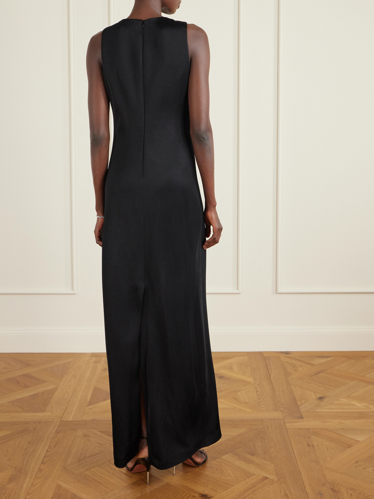 Veronica De Piante Carmen Satin-jersey Maxi Dress In Black