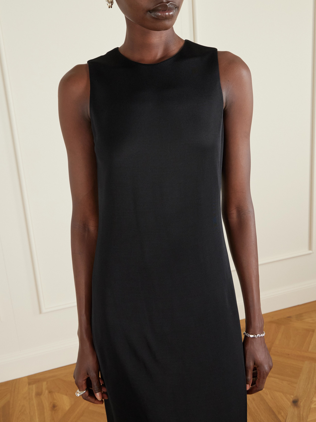 Veronica De Piante Carmen Satin-jersey Maxi Dress In Black