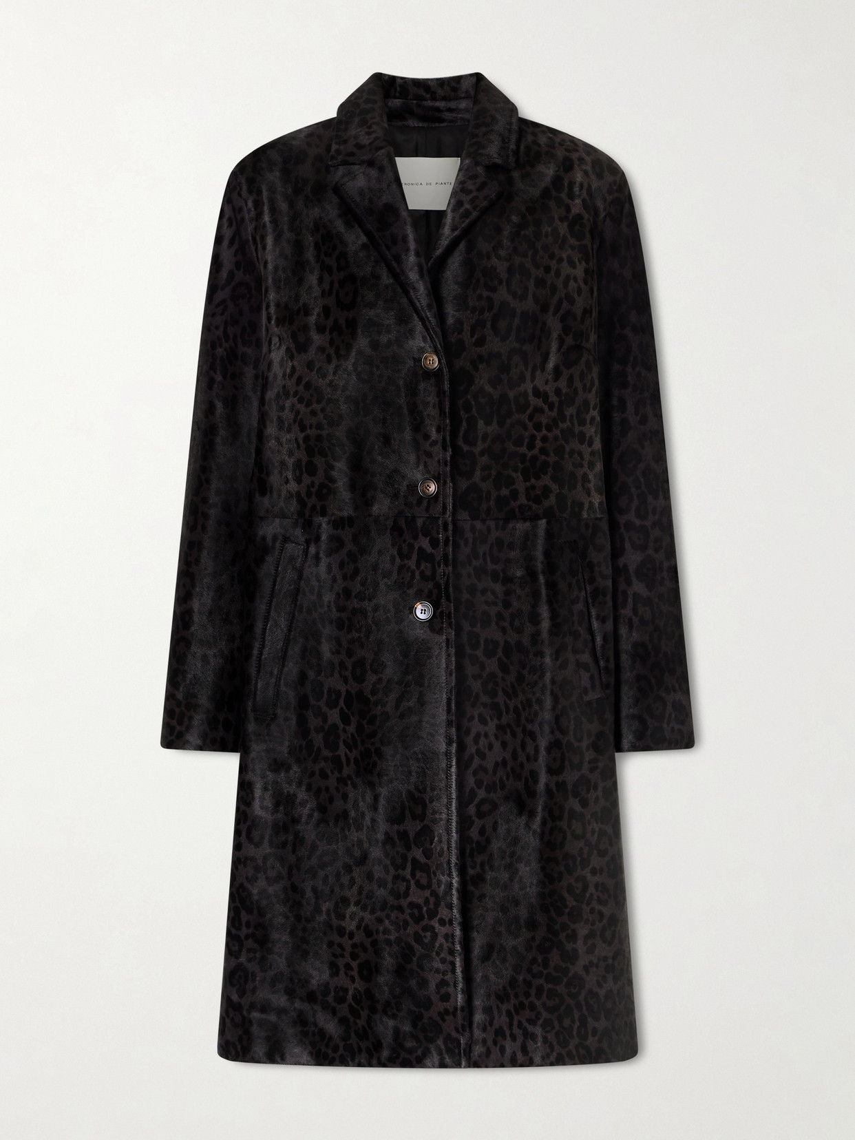 Veronica De Piante Gabriele Leopard-print Calf Hair Coat In Black