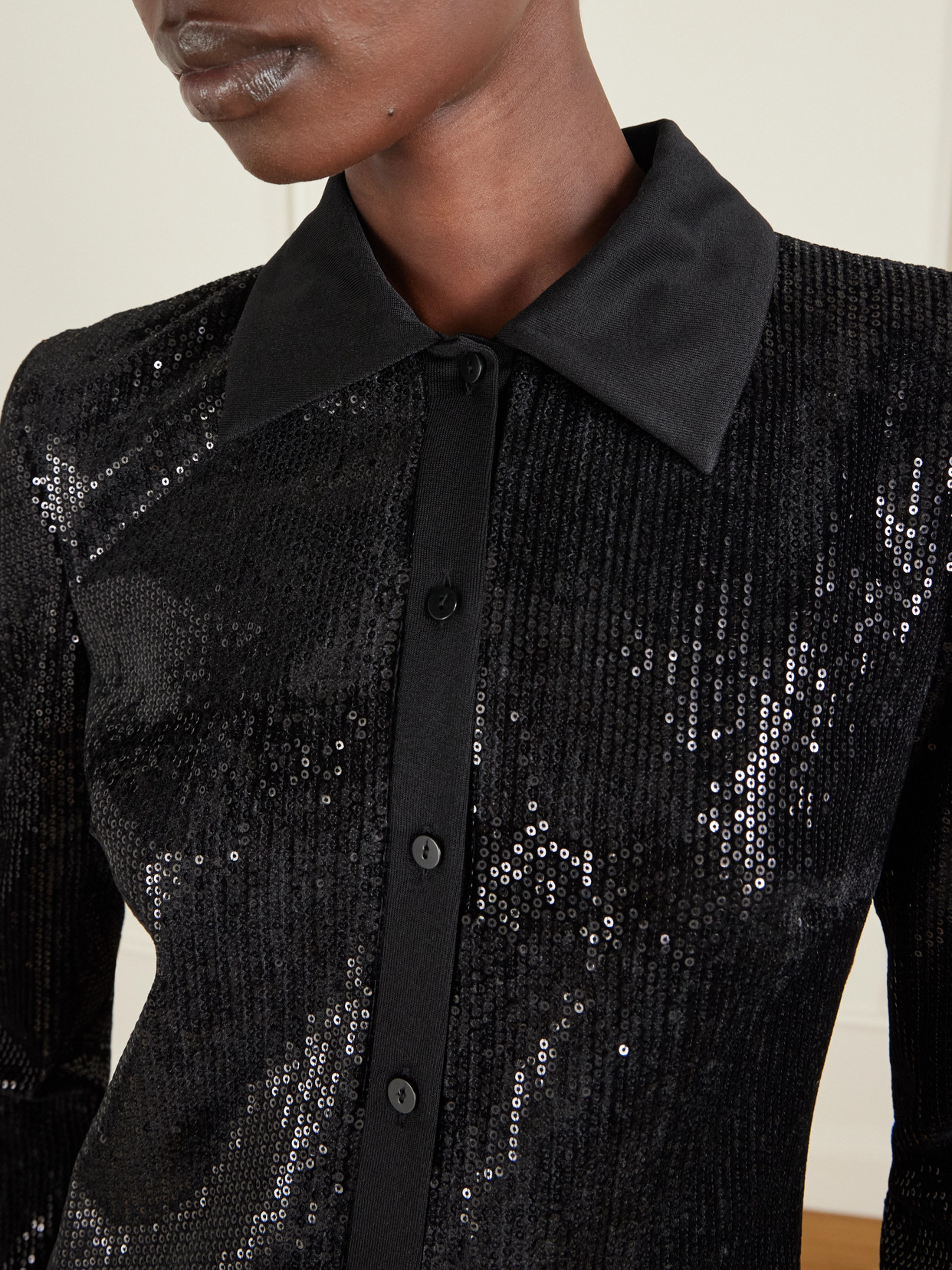 Veronica De Piante Scarlet Sequined Satin-jersey Mini Dress In Black