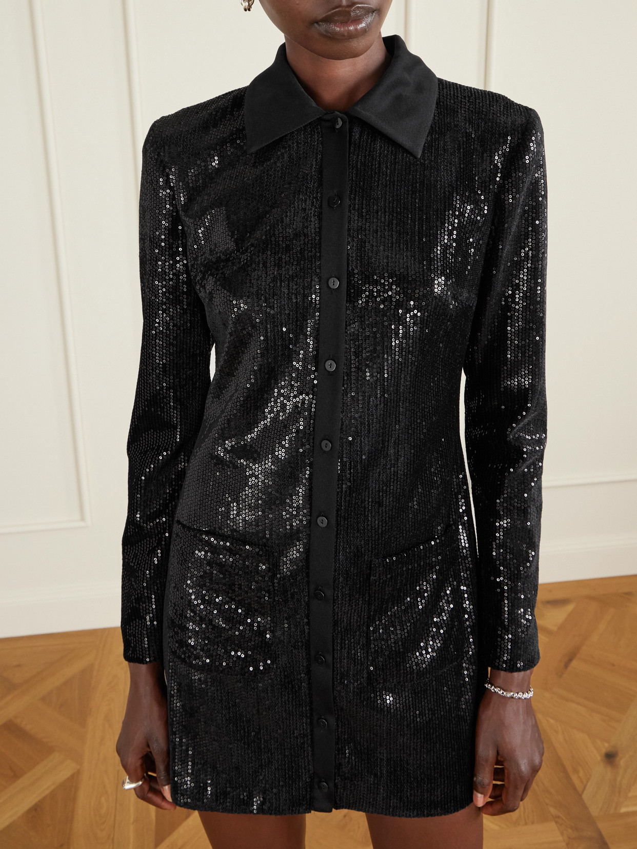 Veronica De Piante Scarlet Sequined Satin-jersey Mini Dress In Black