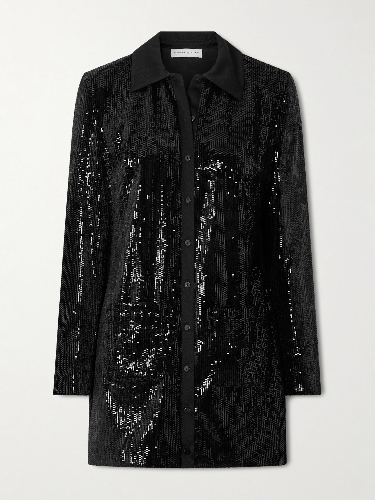 Veronica De Piante Scarlet Sequined Satin-jersey Mini Dress In Black