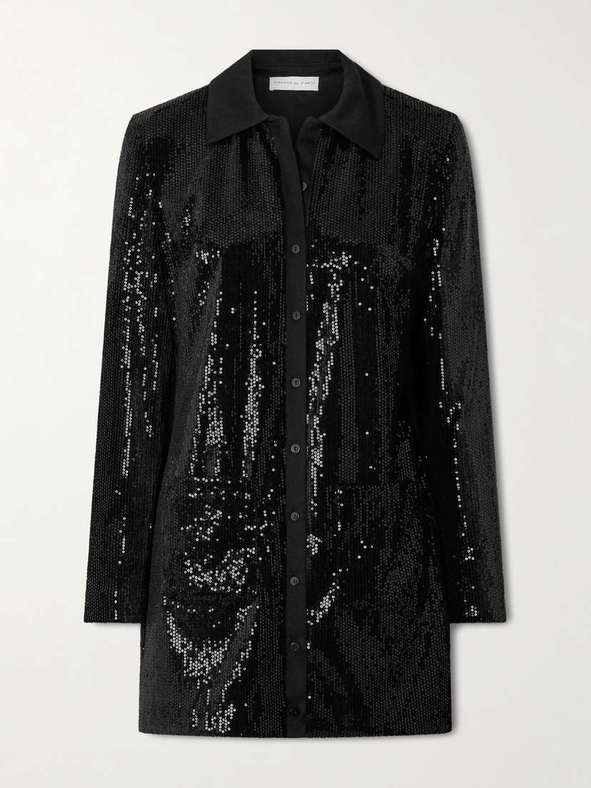 Veronica de Piante Scarlet Sequined Satin-jersey Mini Dress