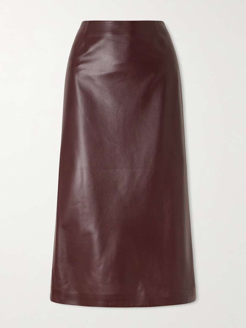 Veronica de Piante Gisele Paneled Leather Midi Skirt