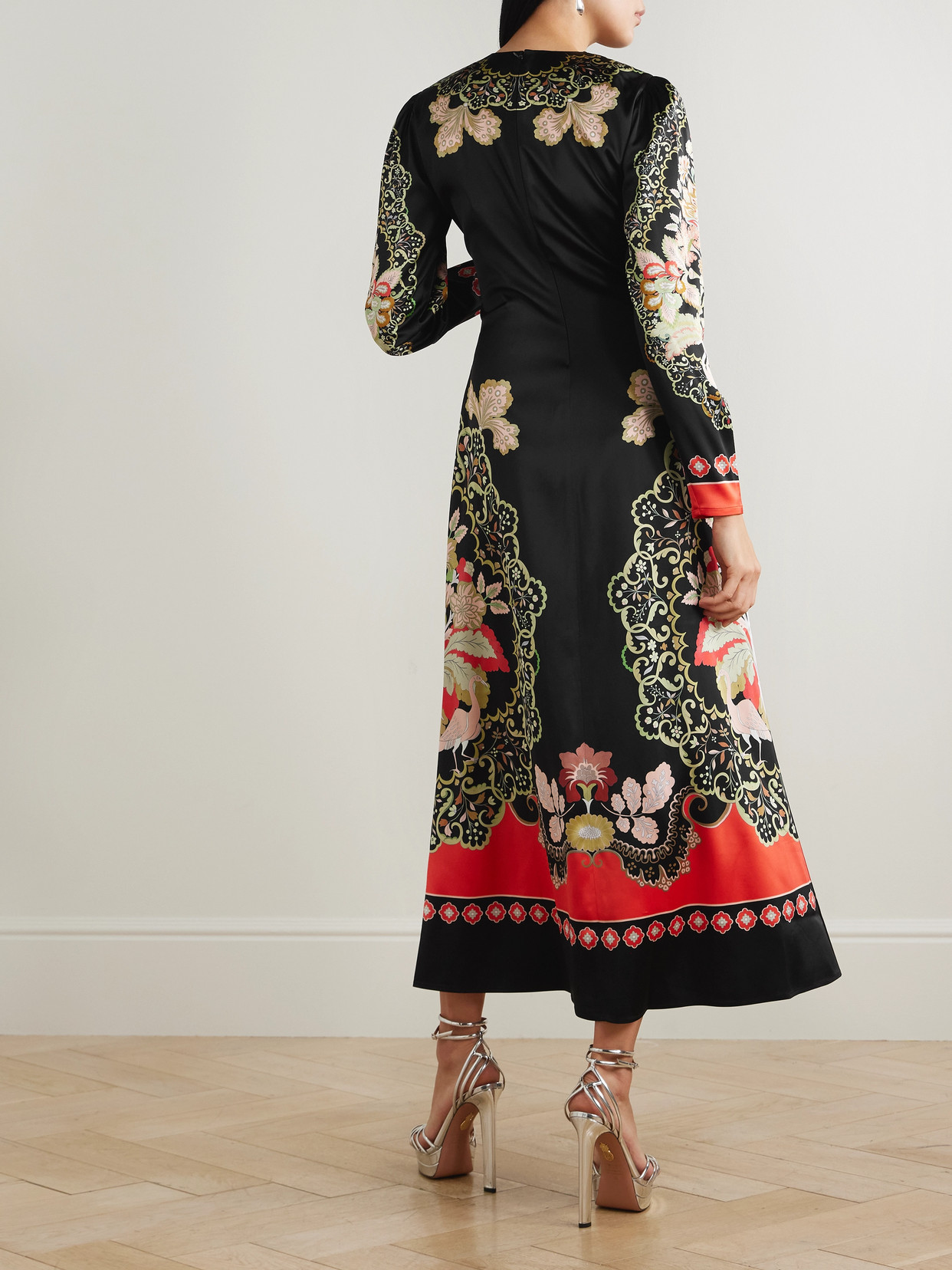 La Doublej Icon Clingy Swing Floral-print Stretch-satin Maxi Dress In Black