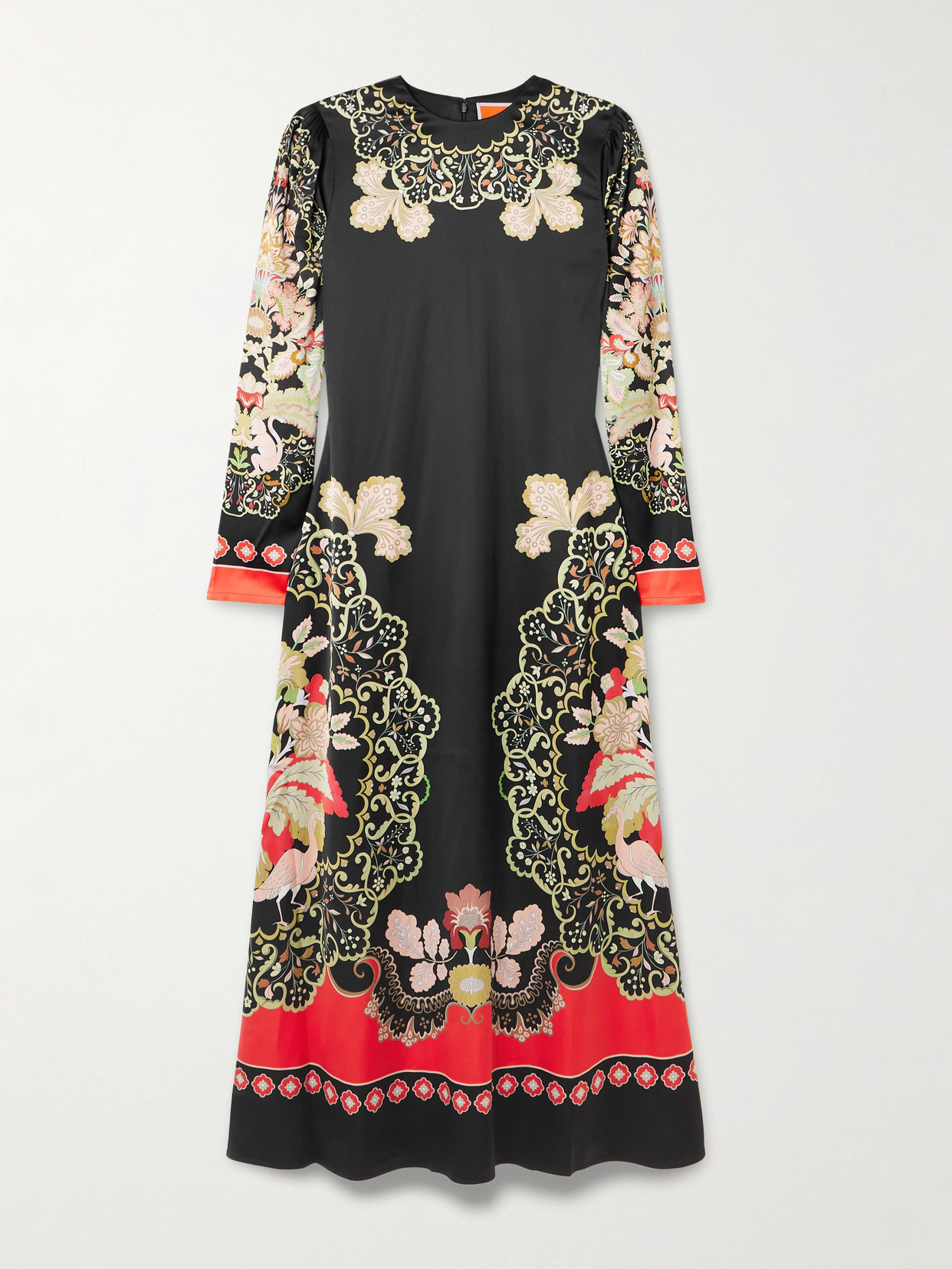 La Doublej Icon Clingy Swing Floral-print Stretch-satin Maxi Dress In Black