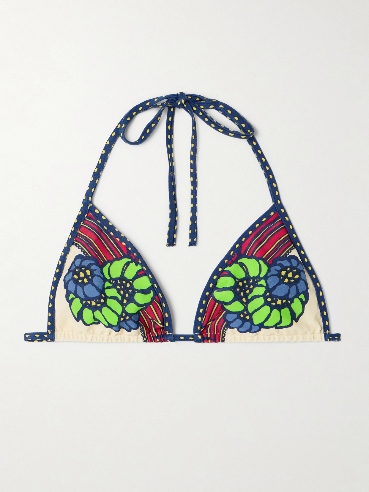 La Doublej Printed Triangle Bikini Top In Blue