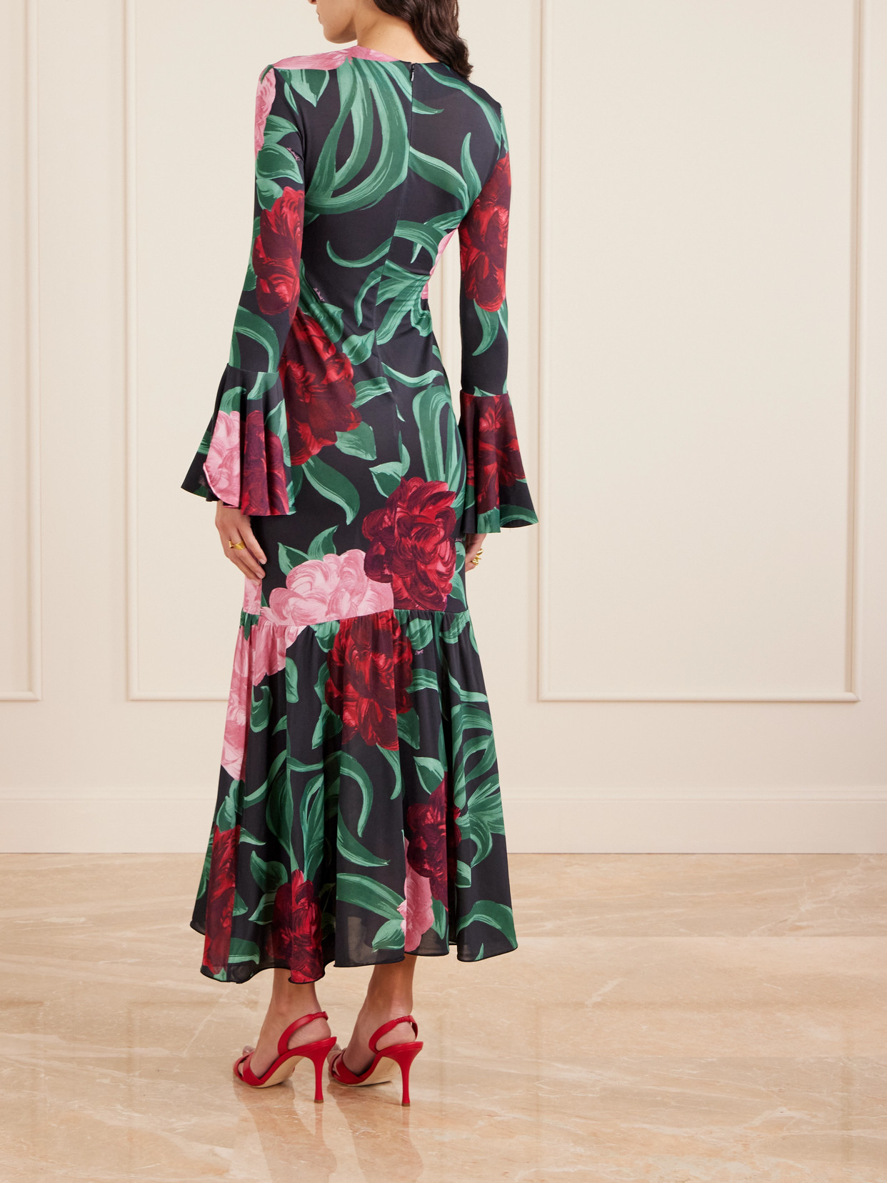 La Doublej Alba Floral-print Stretch-jersey Maxi Dress In Green