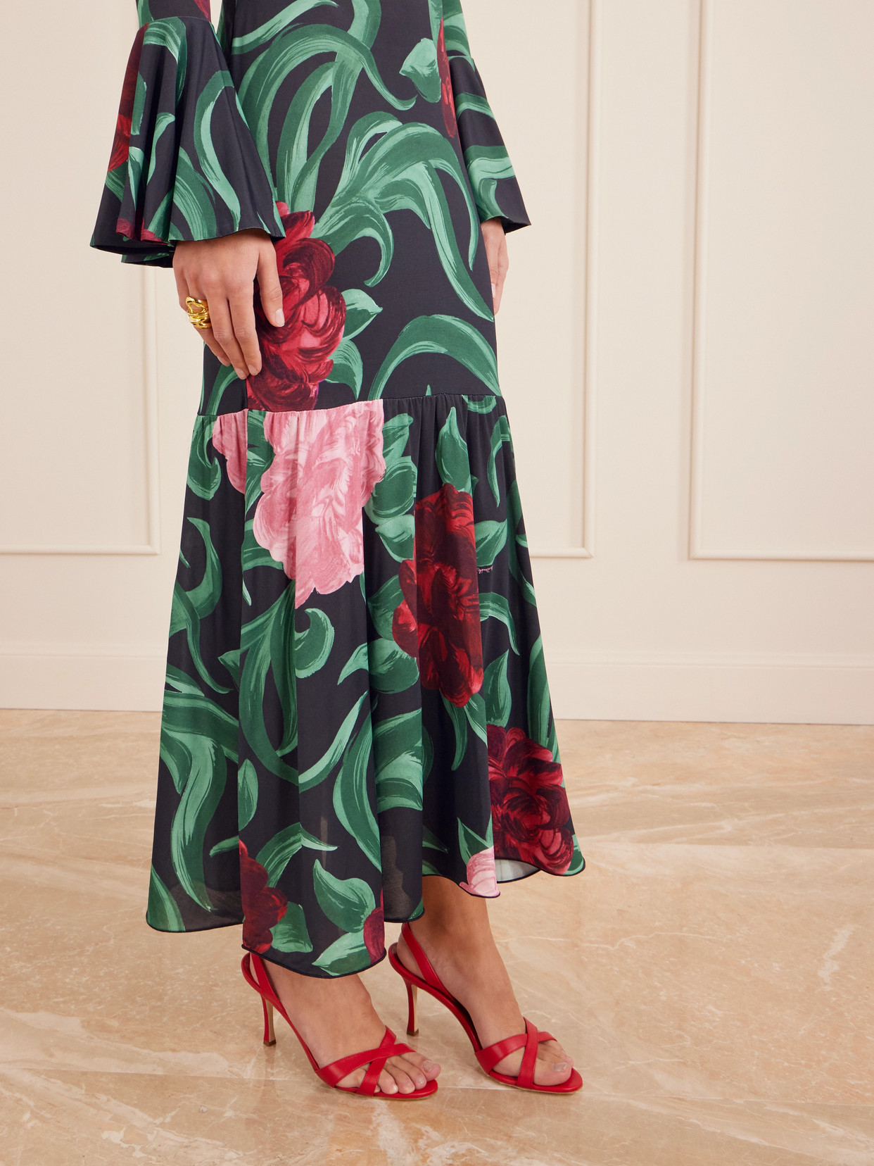 La Doublej Alba Floral-print Stretch-jersey Maxi Dress In Green