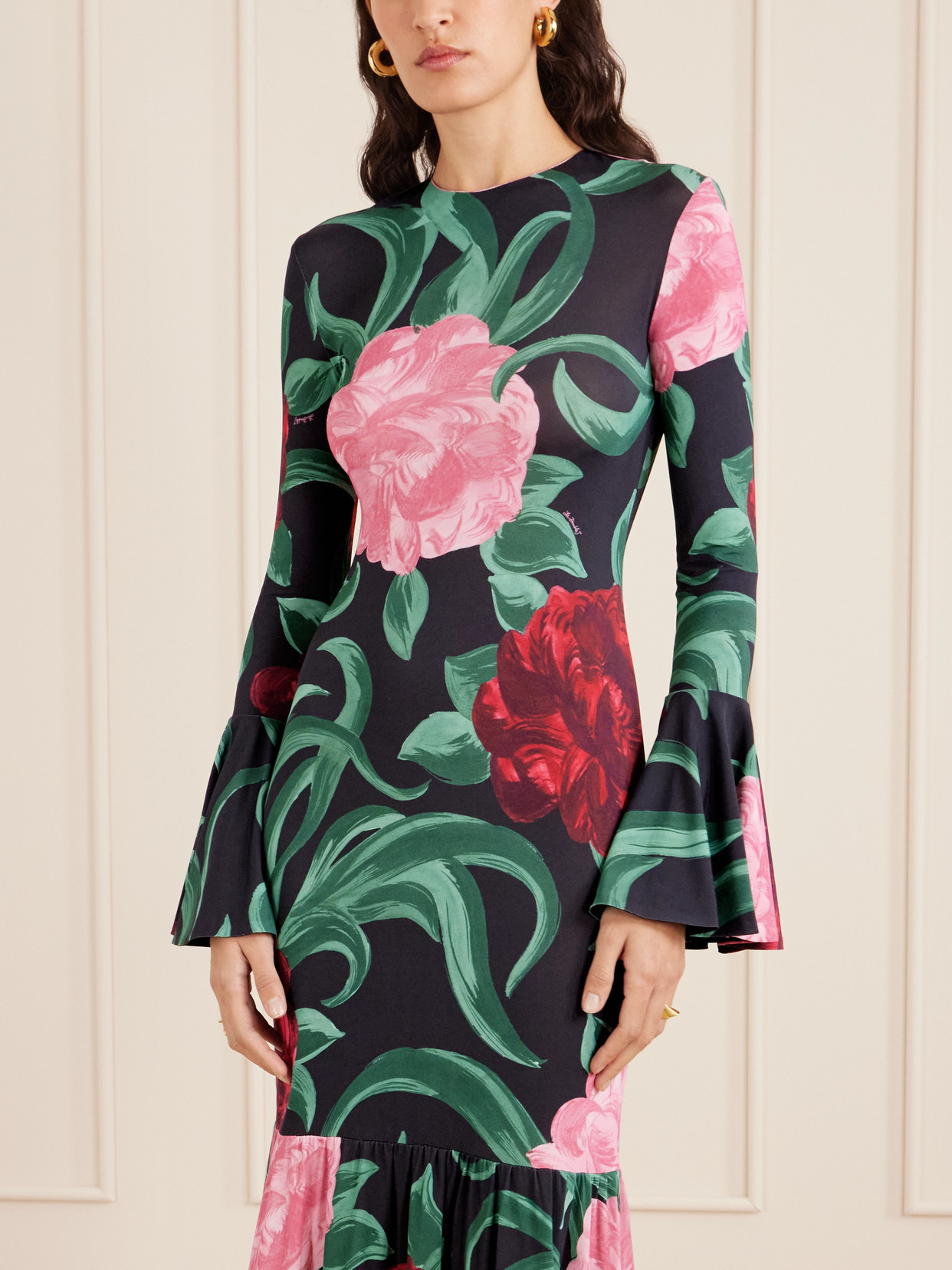 La Doublej Alba Floral-print Stretch-jersey Maxi Dress In Green