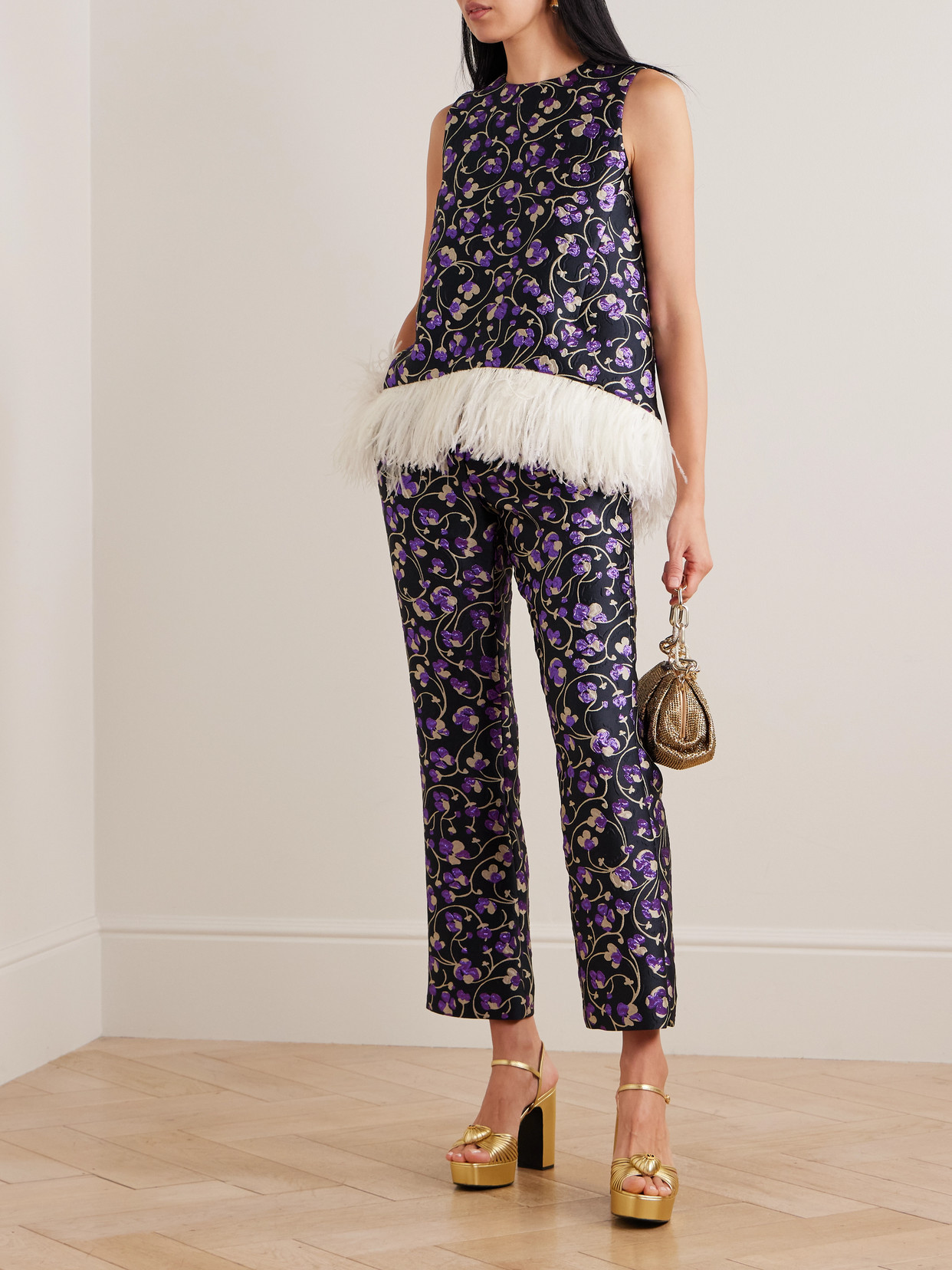 La Scala Asymmetric Feather-Trimmed Top