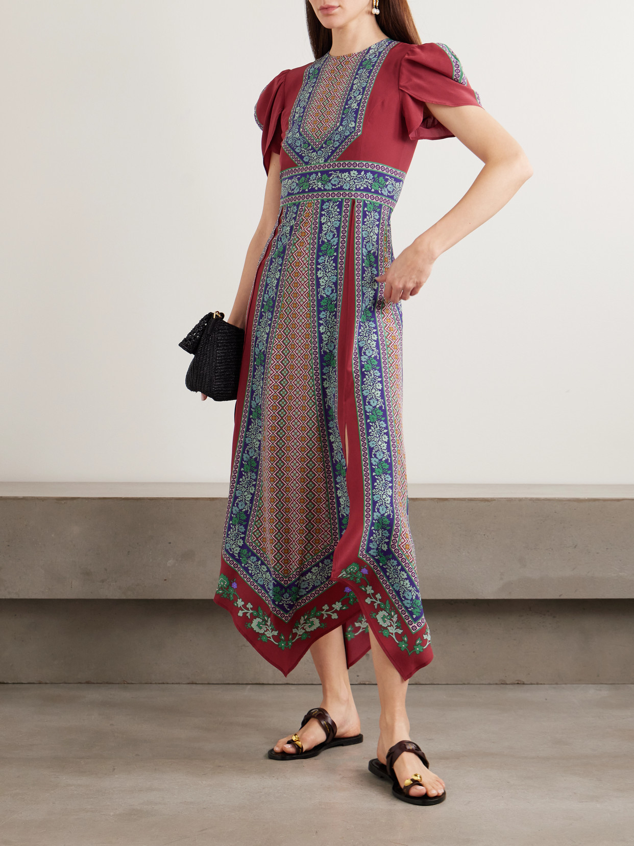 La Doublej Silk Printed Maxi Dress In Red
