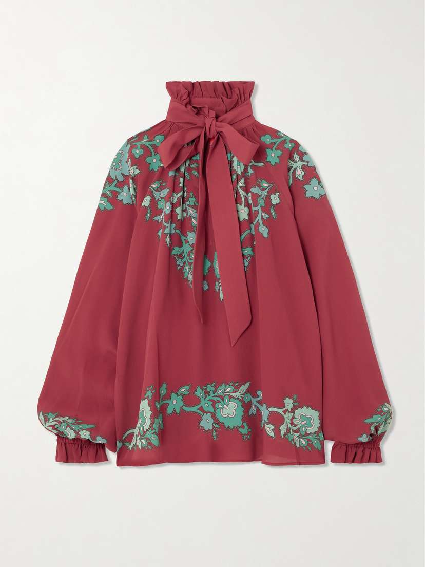 La DoubleJ Cerere Pussy-bow Printed Chiffon Blouse