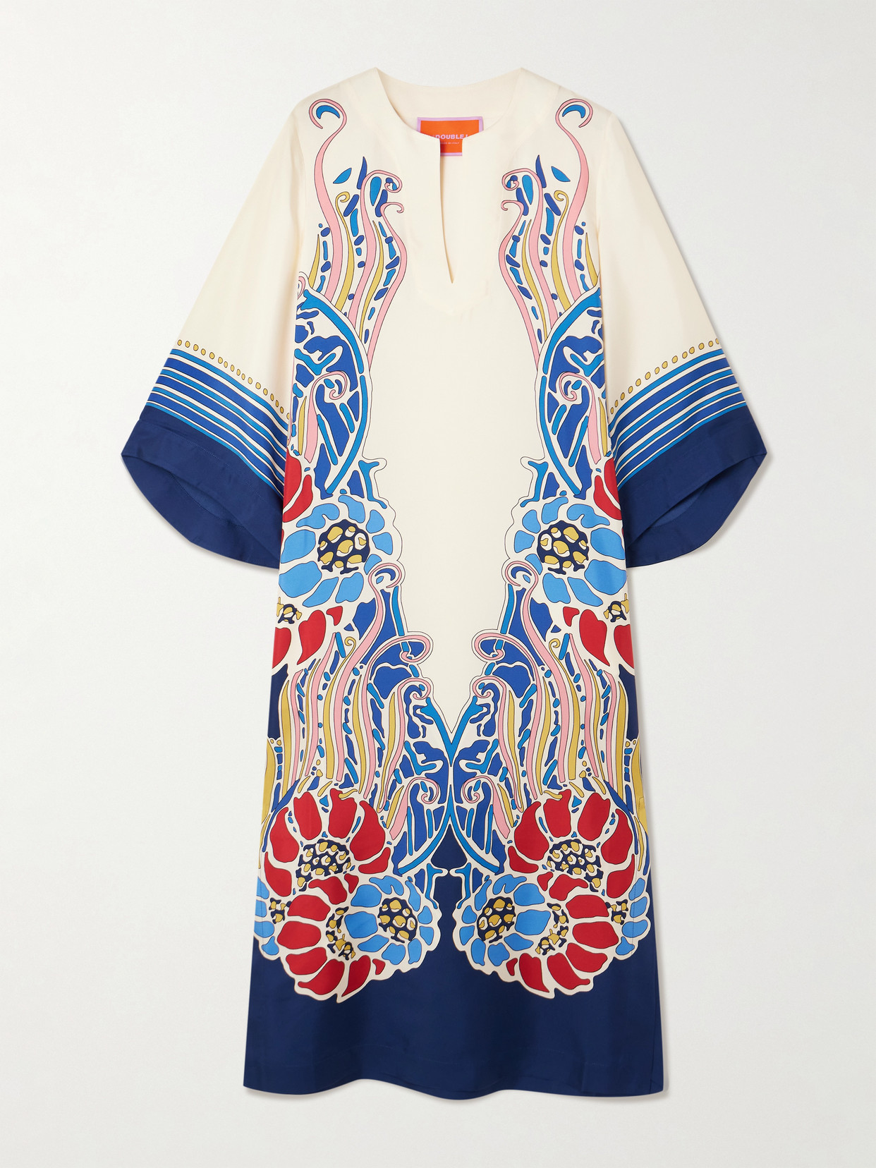 La Doublej Printed Silk-twill Midi Dress In White