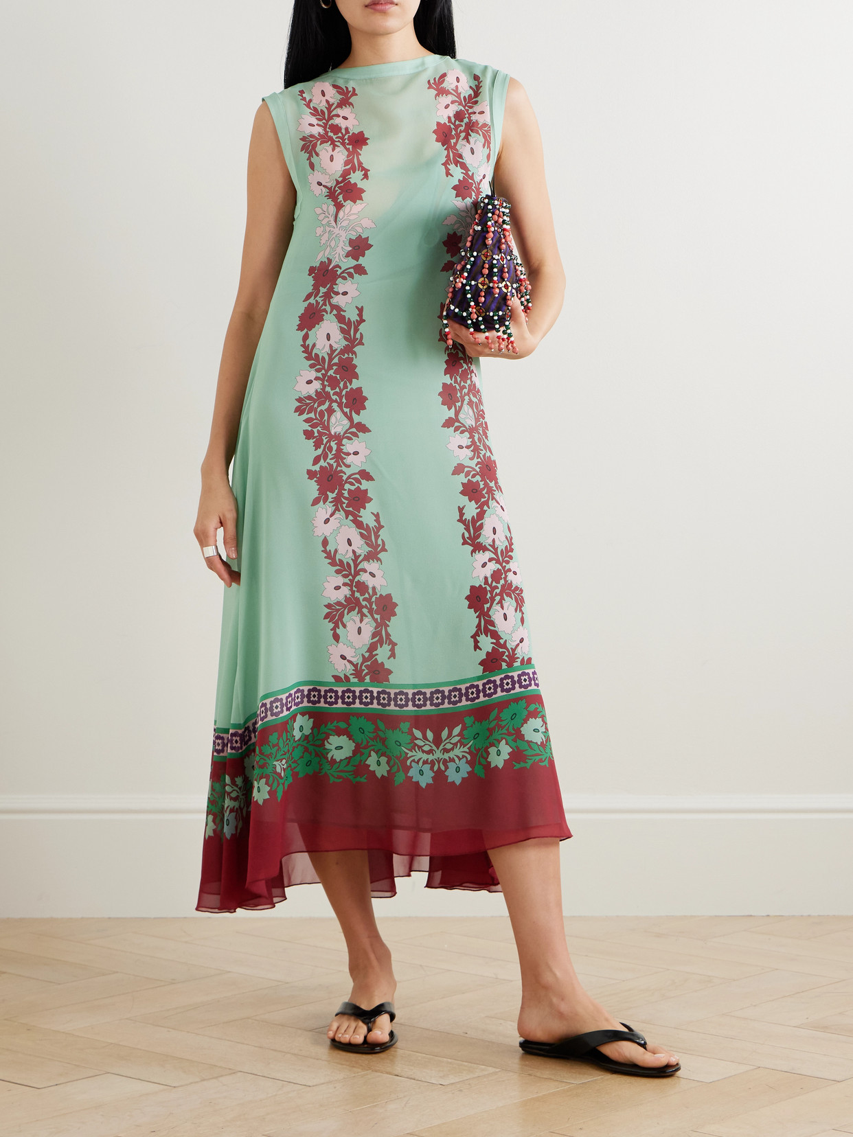 La Doublej Silk Chiffon Printed Maxi Dress In Multi