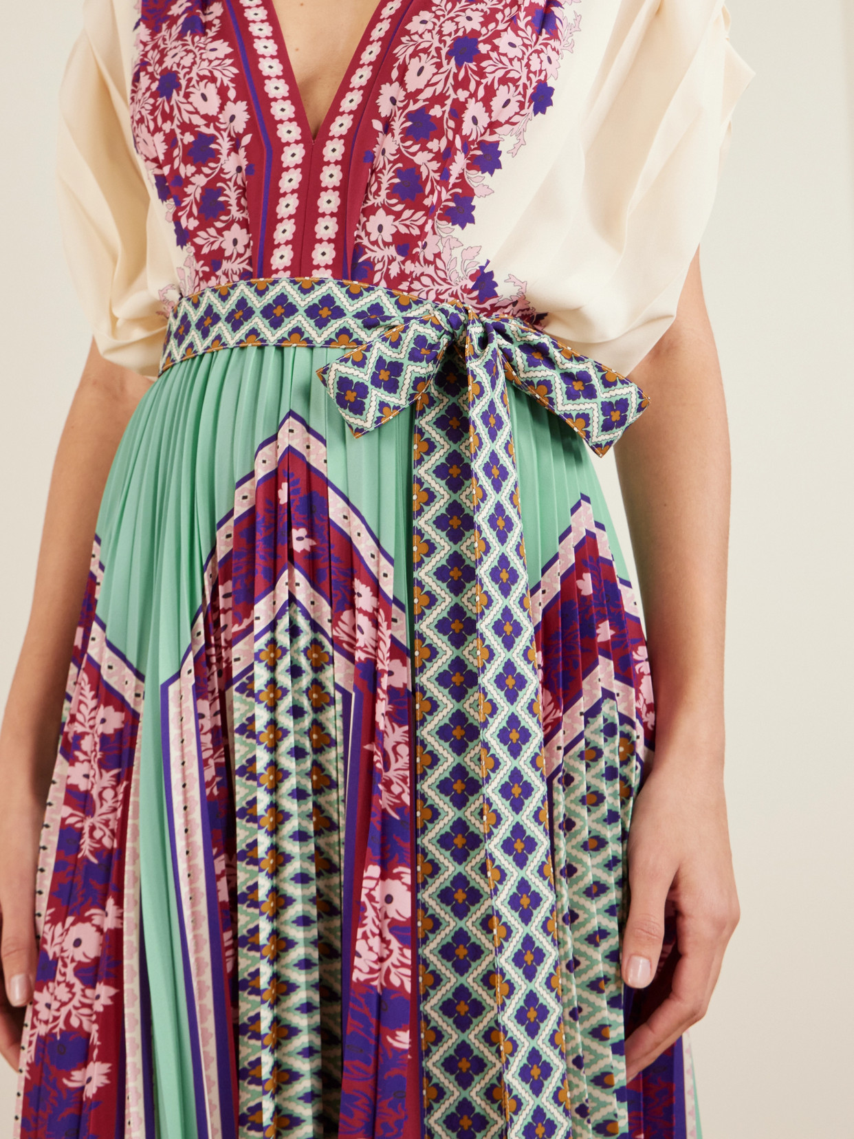 La Doublej Belted Printed Pleated Crepe De Chine Maxi Dress In Multi