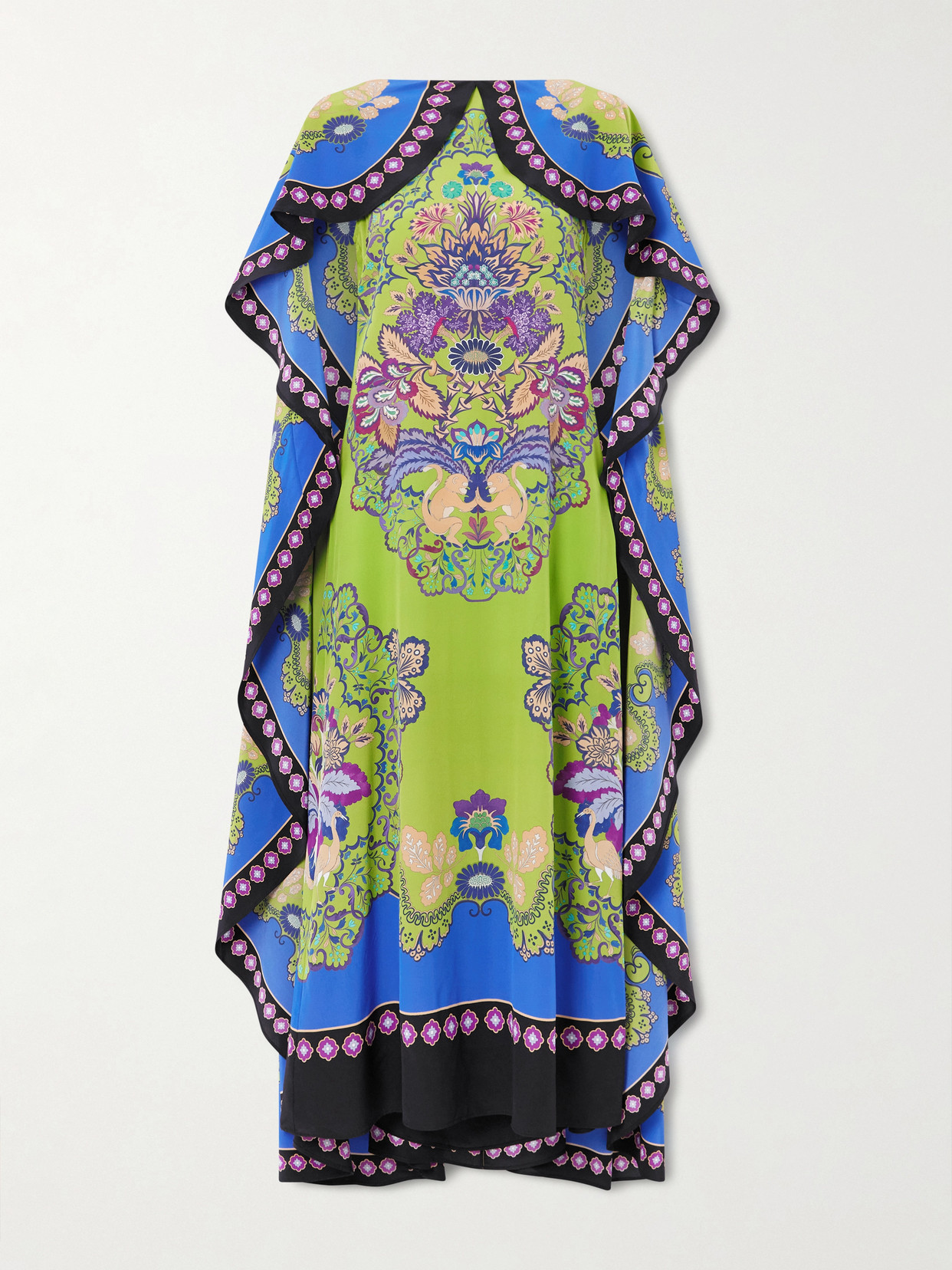 La Doublej Magic Cape-effect Printed Silk Crepe De Chine Maxi Dress In Green