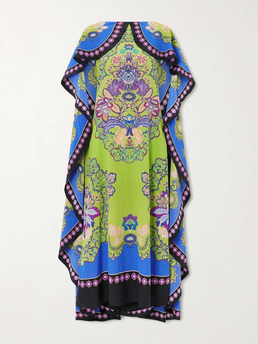 La DoubleJ Magic Cape-effect Printed Silk Crepe De Chine Maxi Dress