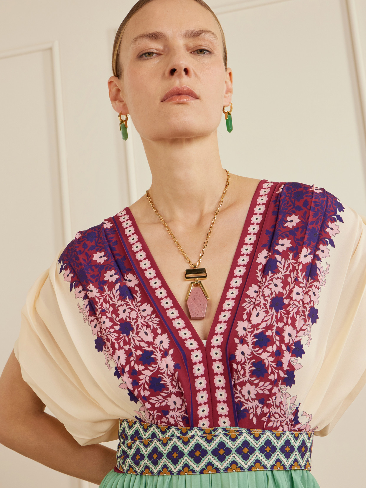 La Doublej Bridge Portal Gold-plated, Thulite And Zoisite Necklace In Gold