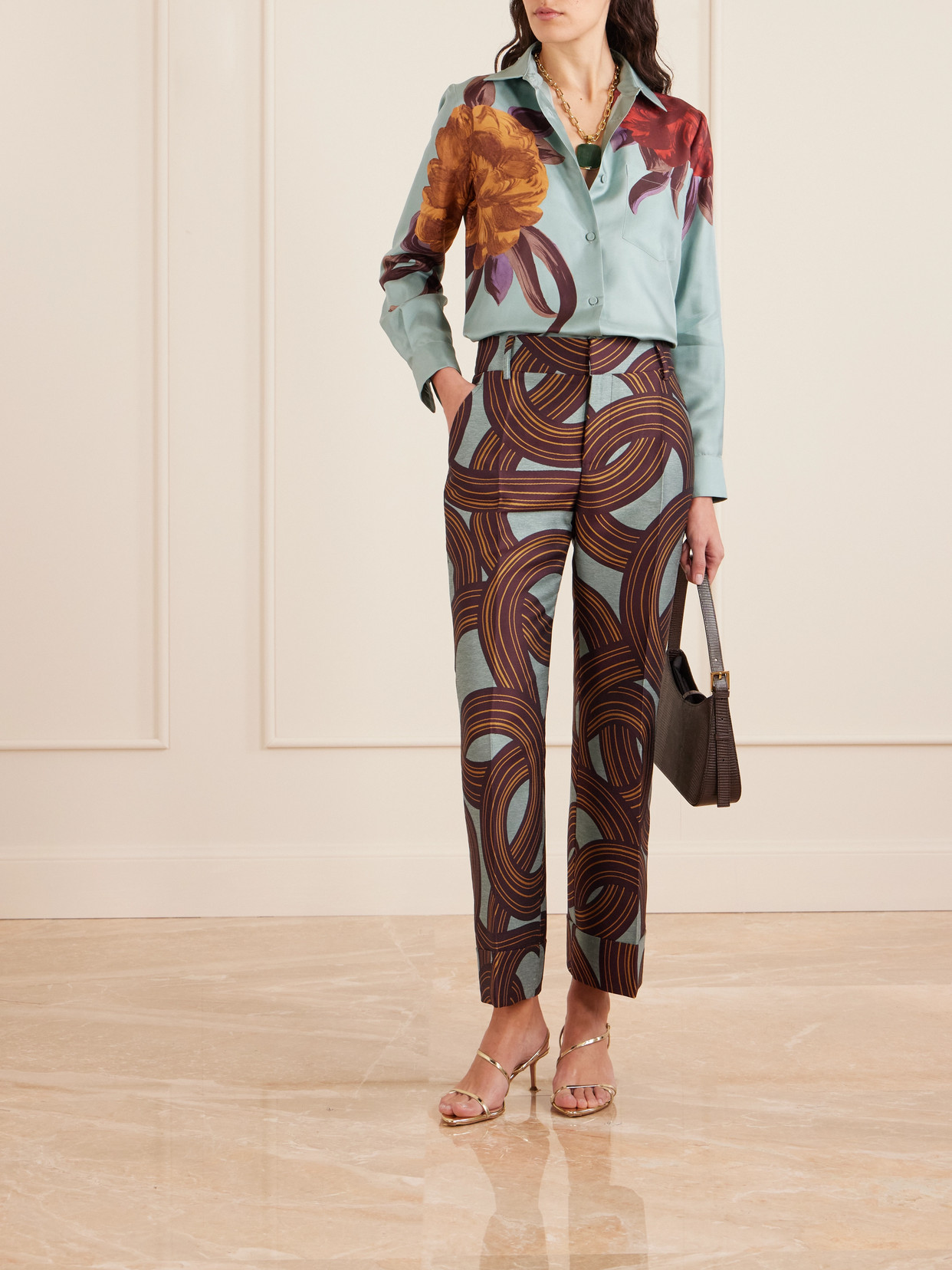 La Doublej Hendrix Cropped Jacquard Straight-leg Pants In Multi