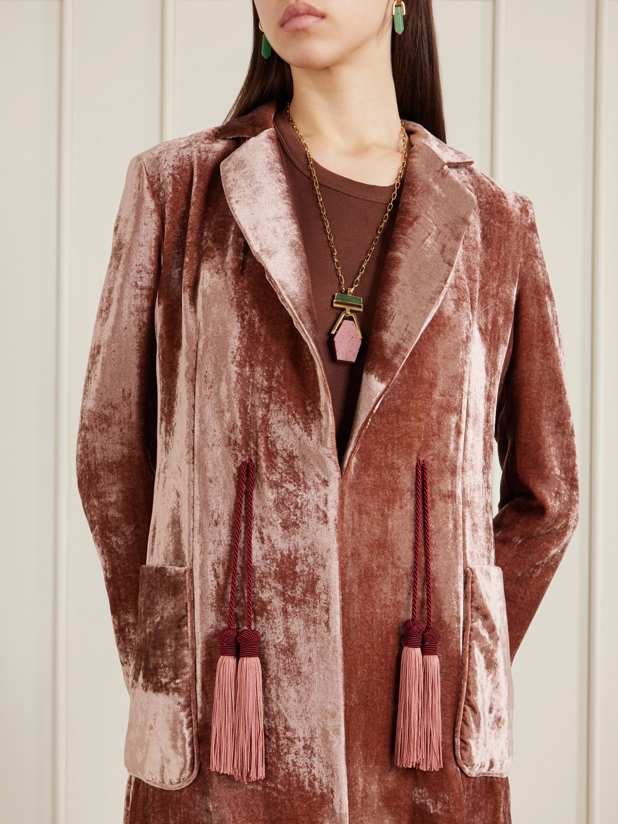 La Doublej Tasseled Velvet Coat In Pink