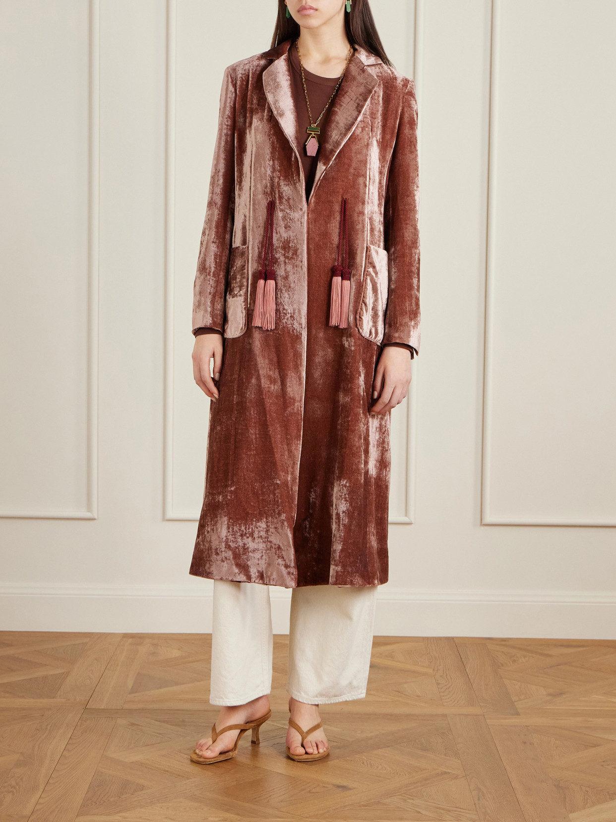 La Doublej Tasseled Velvet Coat In Pink