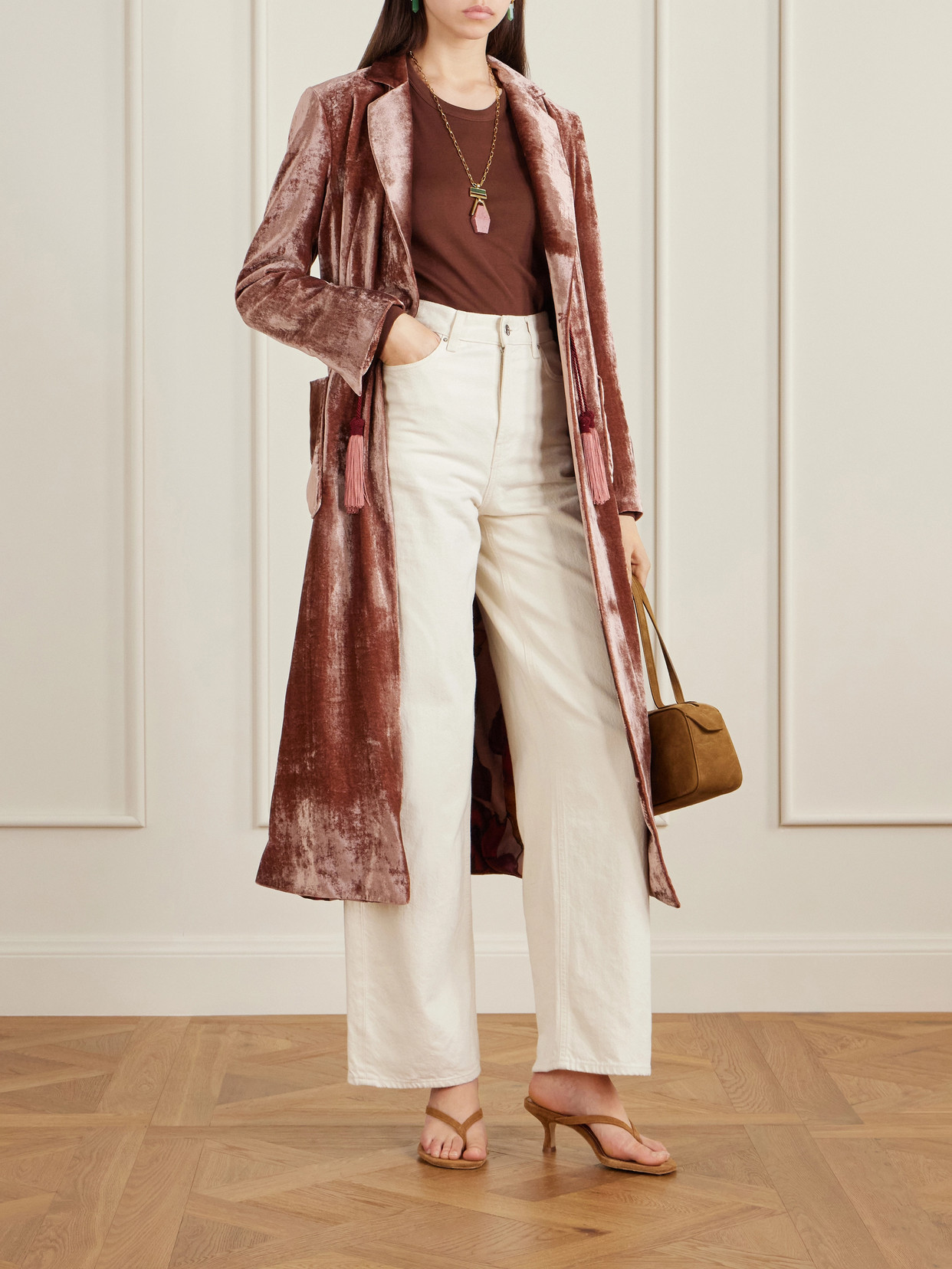 La Doublej Tasseled Velvet Coat In Pink