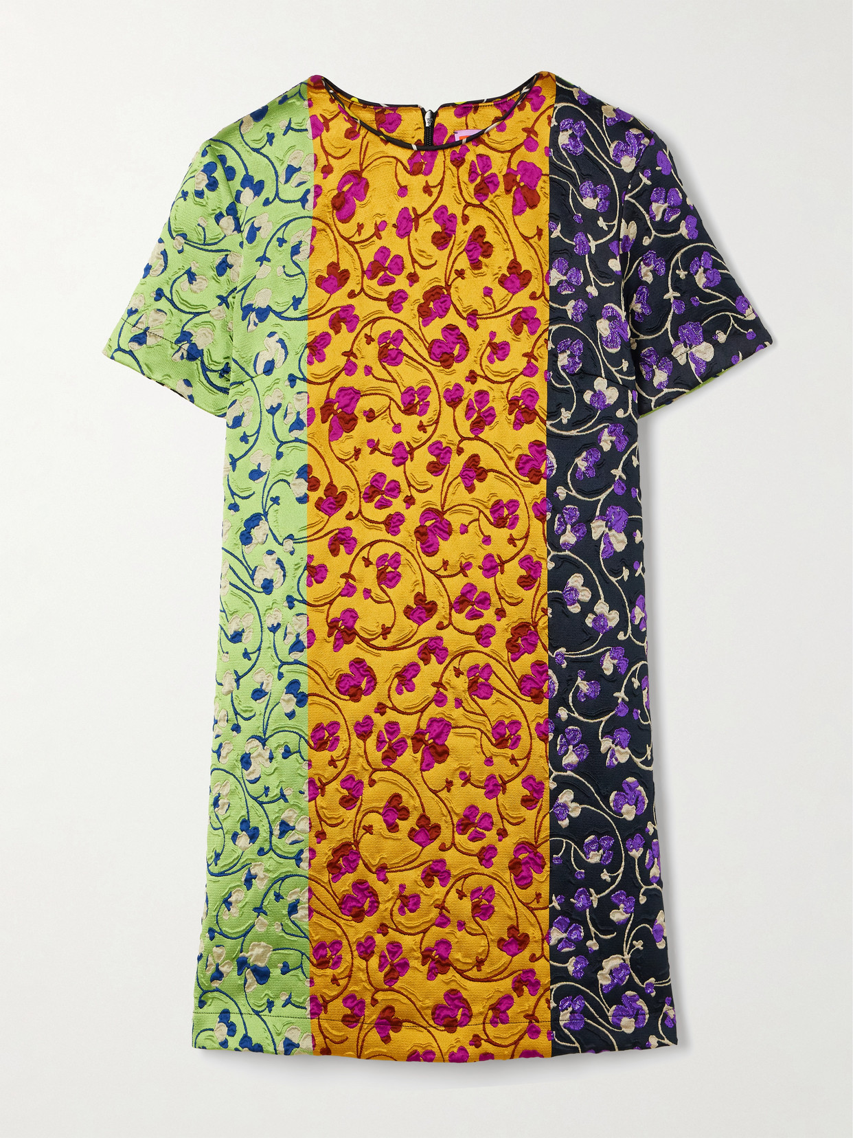 La Doublej Paneled Embroidered Cloque Mini Dress In Multi