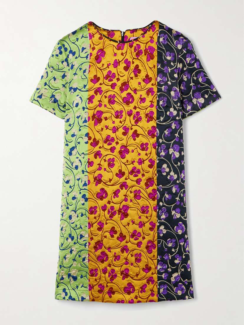 La DoubleJ Paneled Embroidered Cloque Mini Dress