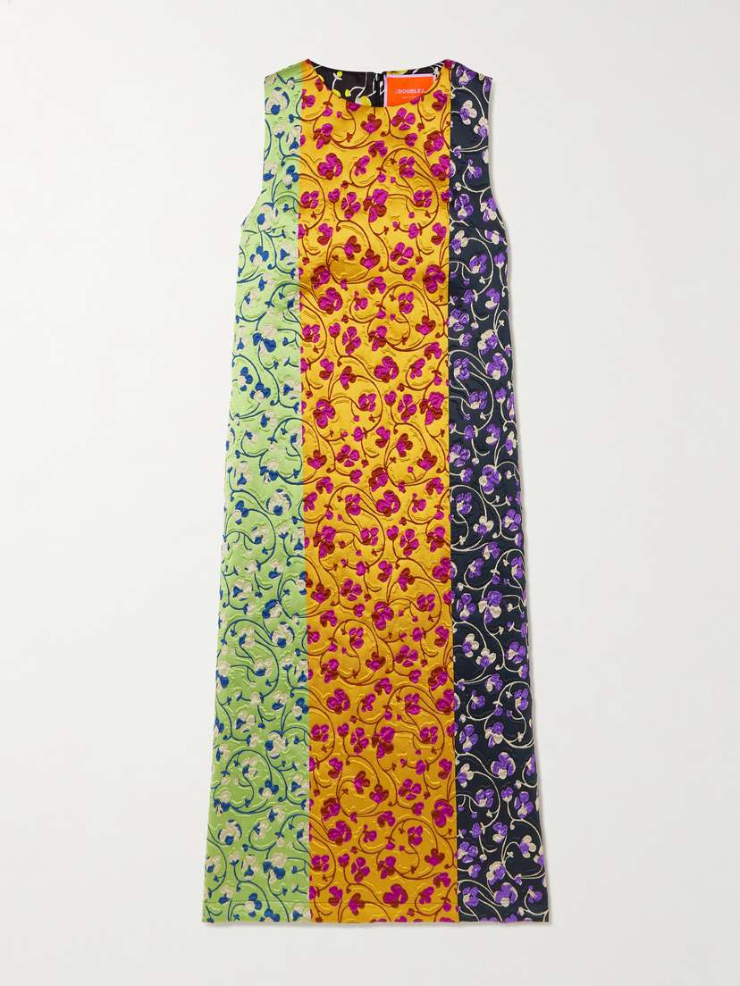 La DoubleJ Paneled Embroidered Cloque Maxi Dress