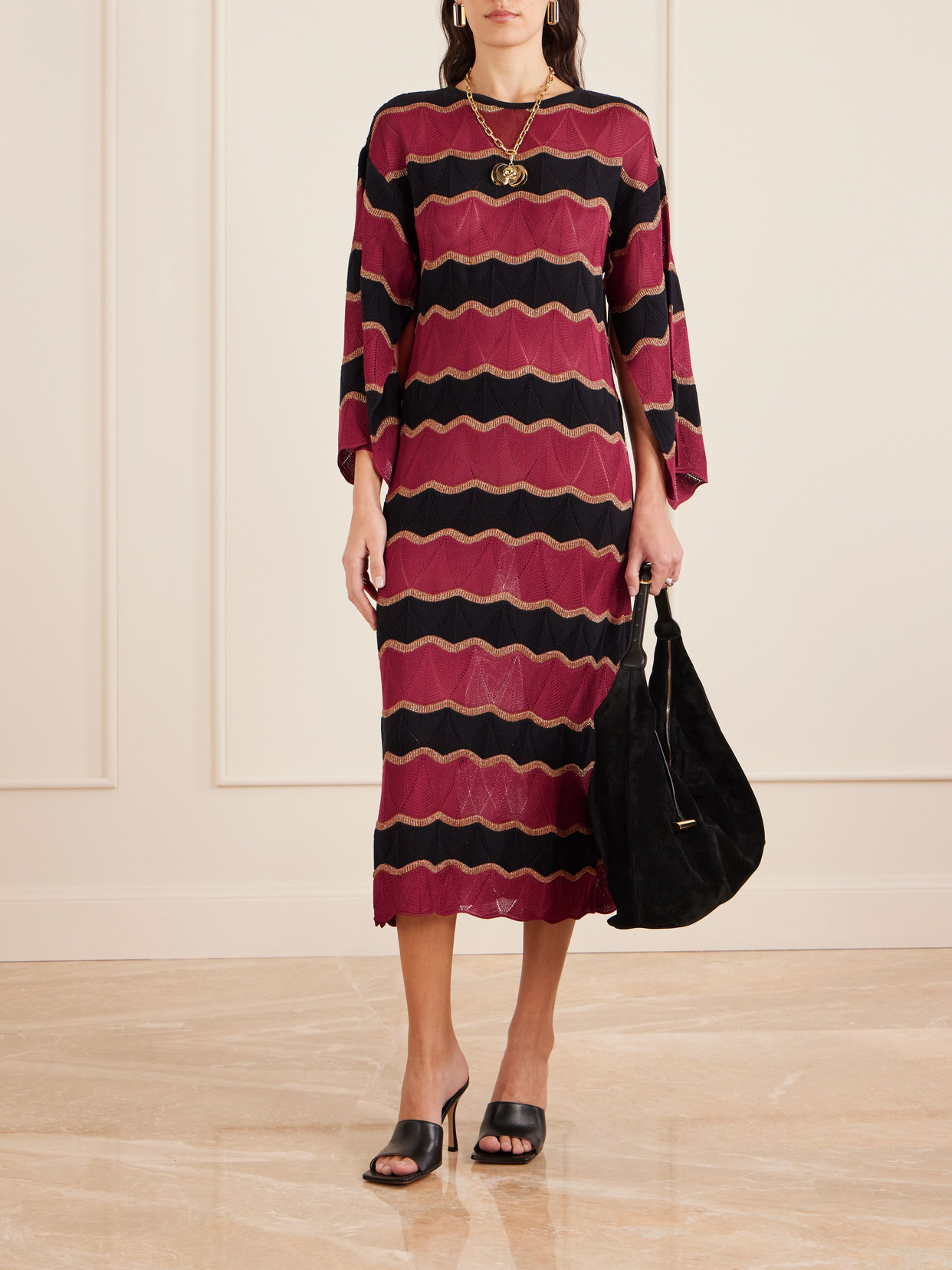 La Doublej Striped Cotton-blend Midi Dress In Multi