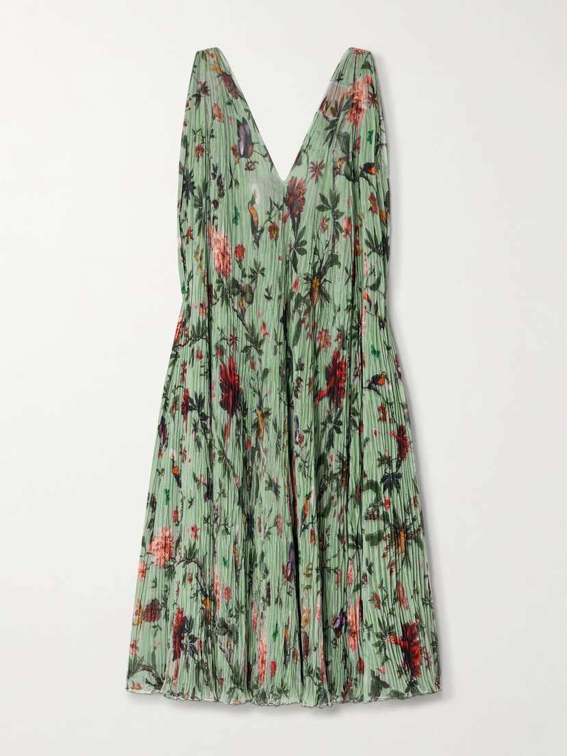 La DoubleJ Twirling Floral-print Plissé-chiffon Maxi Dress