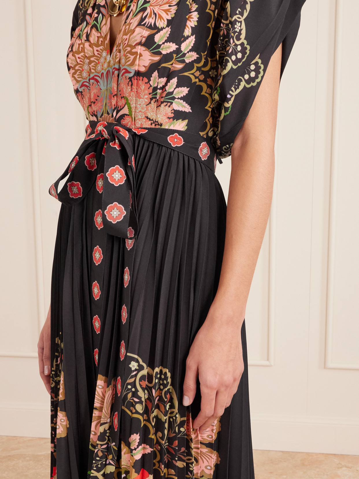 La Doublej Belted Pleated Printed Crepe De Chine Maxi Dress In Multi