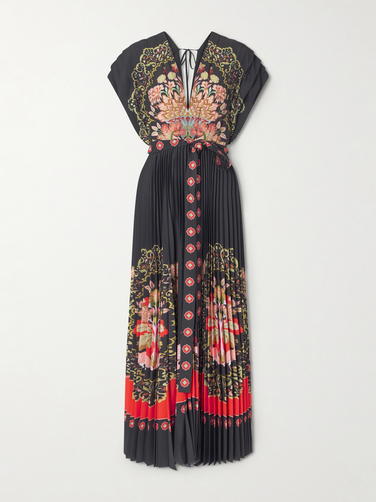 La Doublej Belted Pleated Printed Crepe De Chine Maxi Dress In Multi