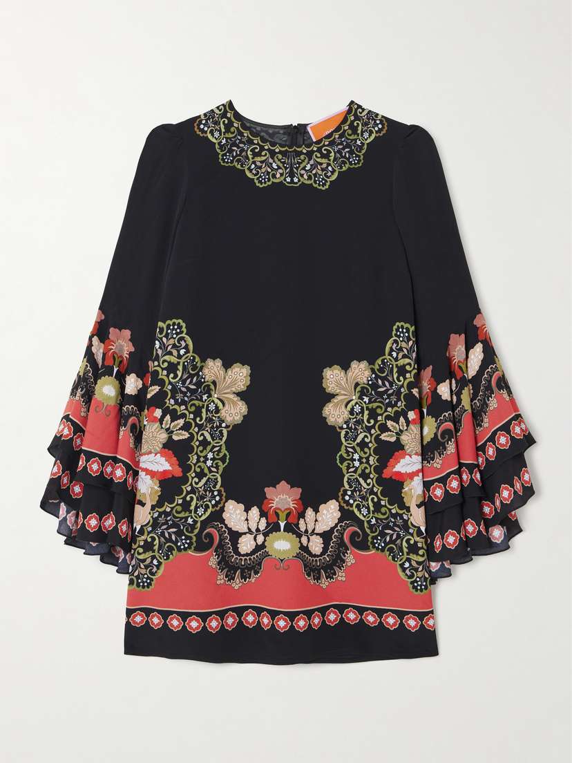 La DoubleJ Friday Ruffled Printed Crepe Mini Dress