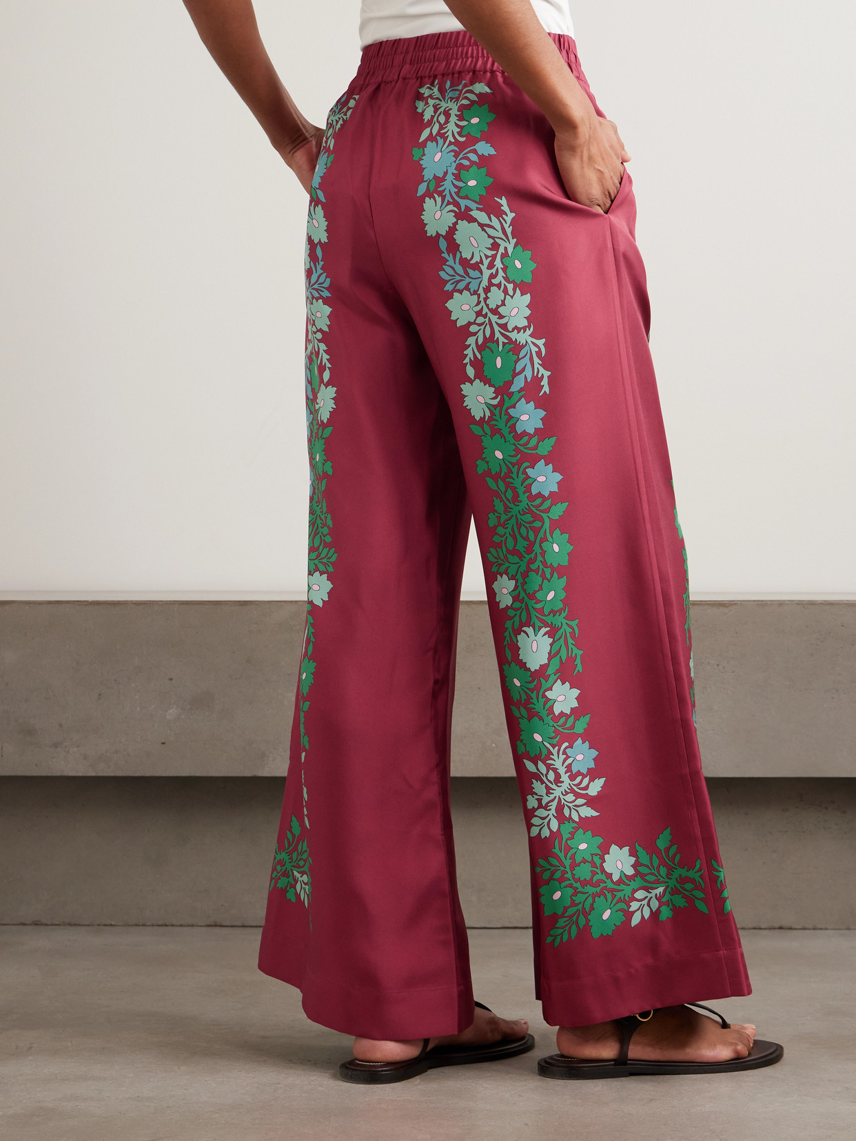 La Doublej Palazzo Printed Silk Wide-leg Pants In Burgundy