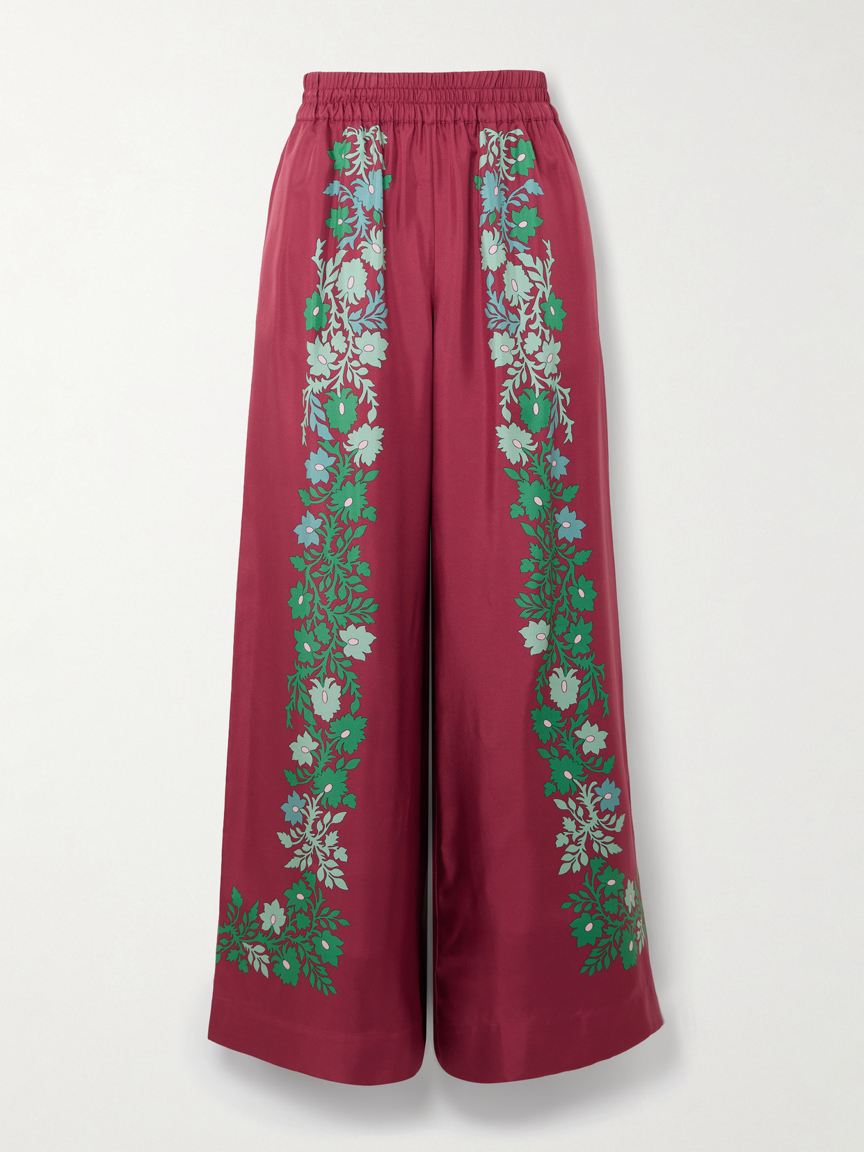 La Doublej Palazzo Printed Silk Wide-leg Pants In Burgundy