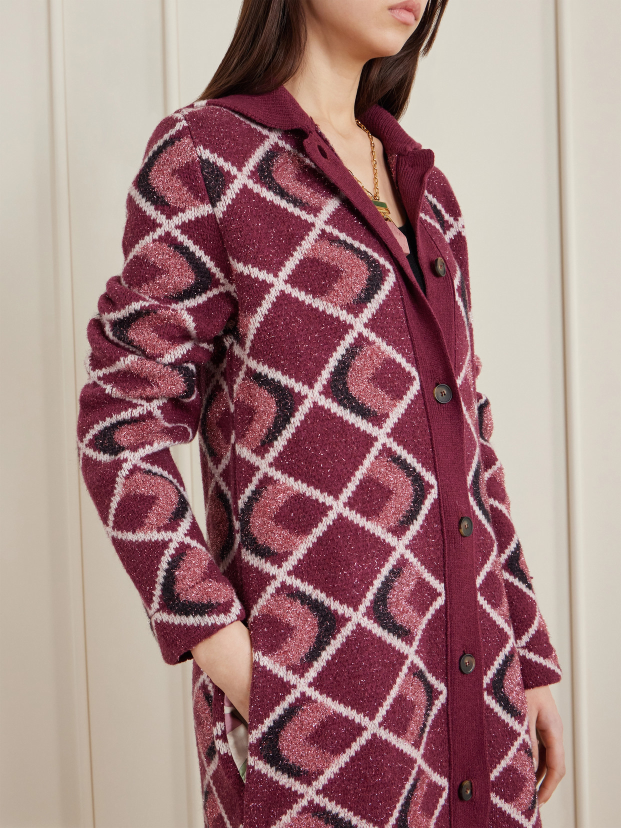 La Doublej Jacquard-knit Coat In Pink