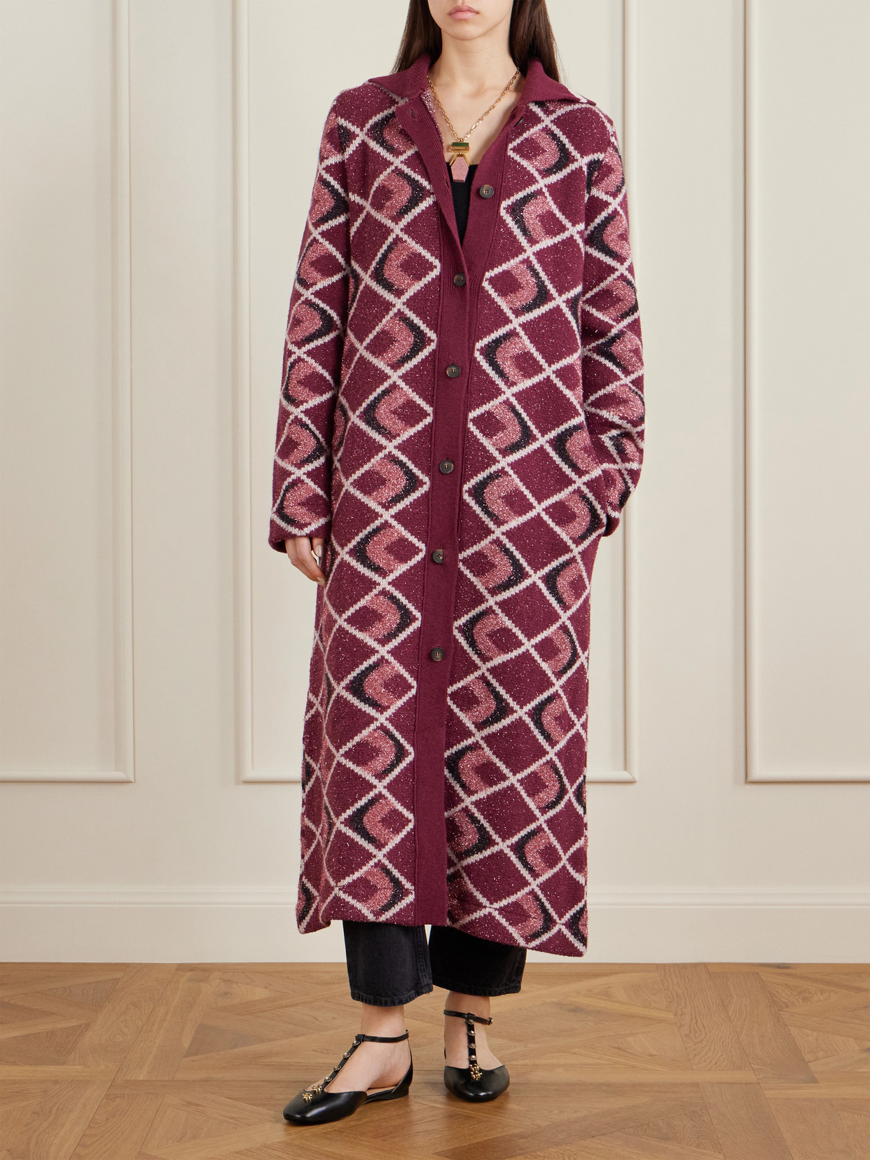 La Doublej Jacquard-knit Coat In Pink