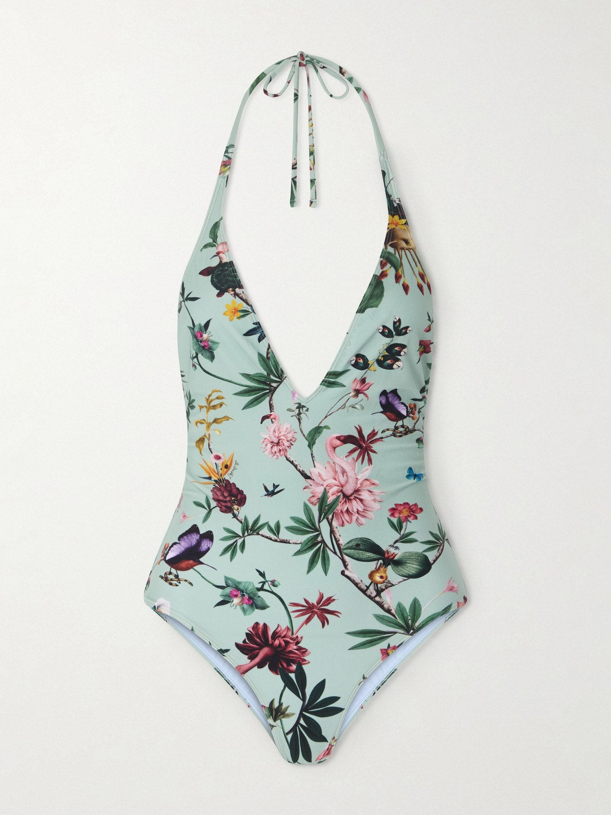 La Doublej Printed Halterneck Swimsuit In Green