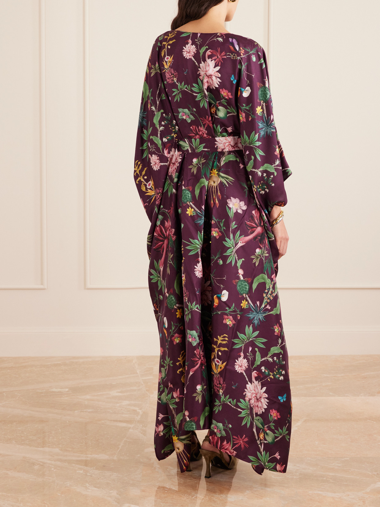La Doublej La Double J Square Belted Printed Silk Kaftan Dress In Multi