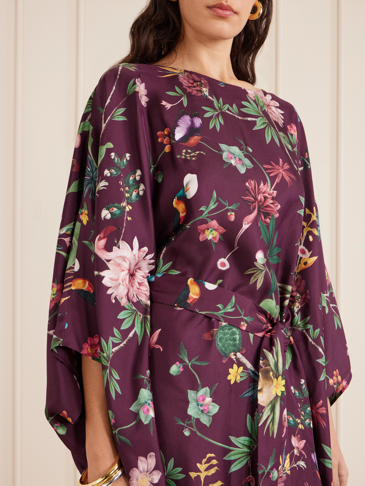 La Doublej La Double J Square Belted Printed Silk Kaftan Dress In Multi