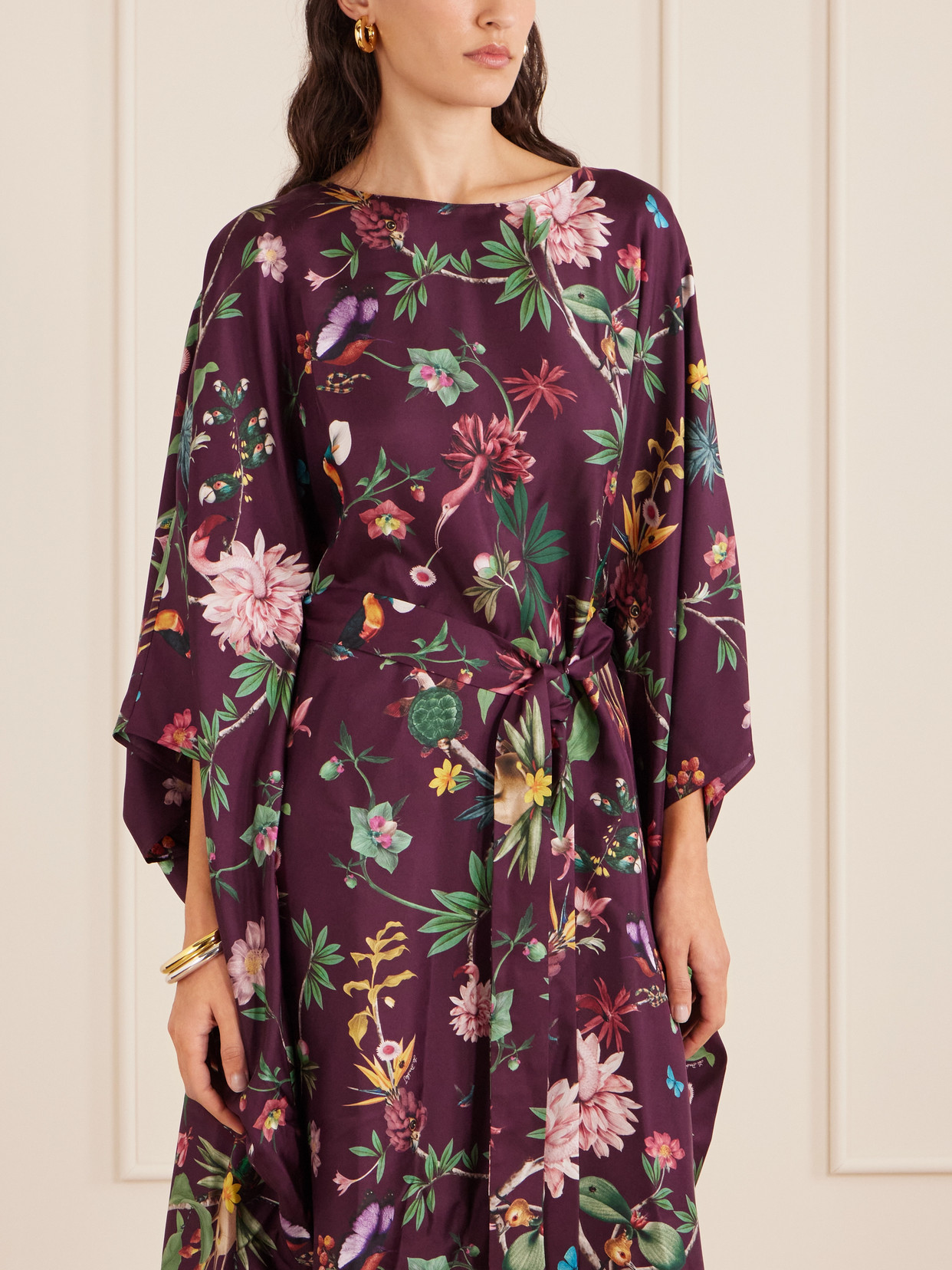 La Doublej La Double J Square Belted Printed Silk Kaftan Dress In Multi
