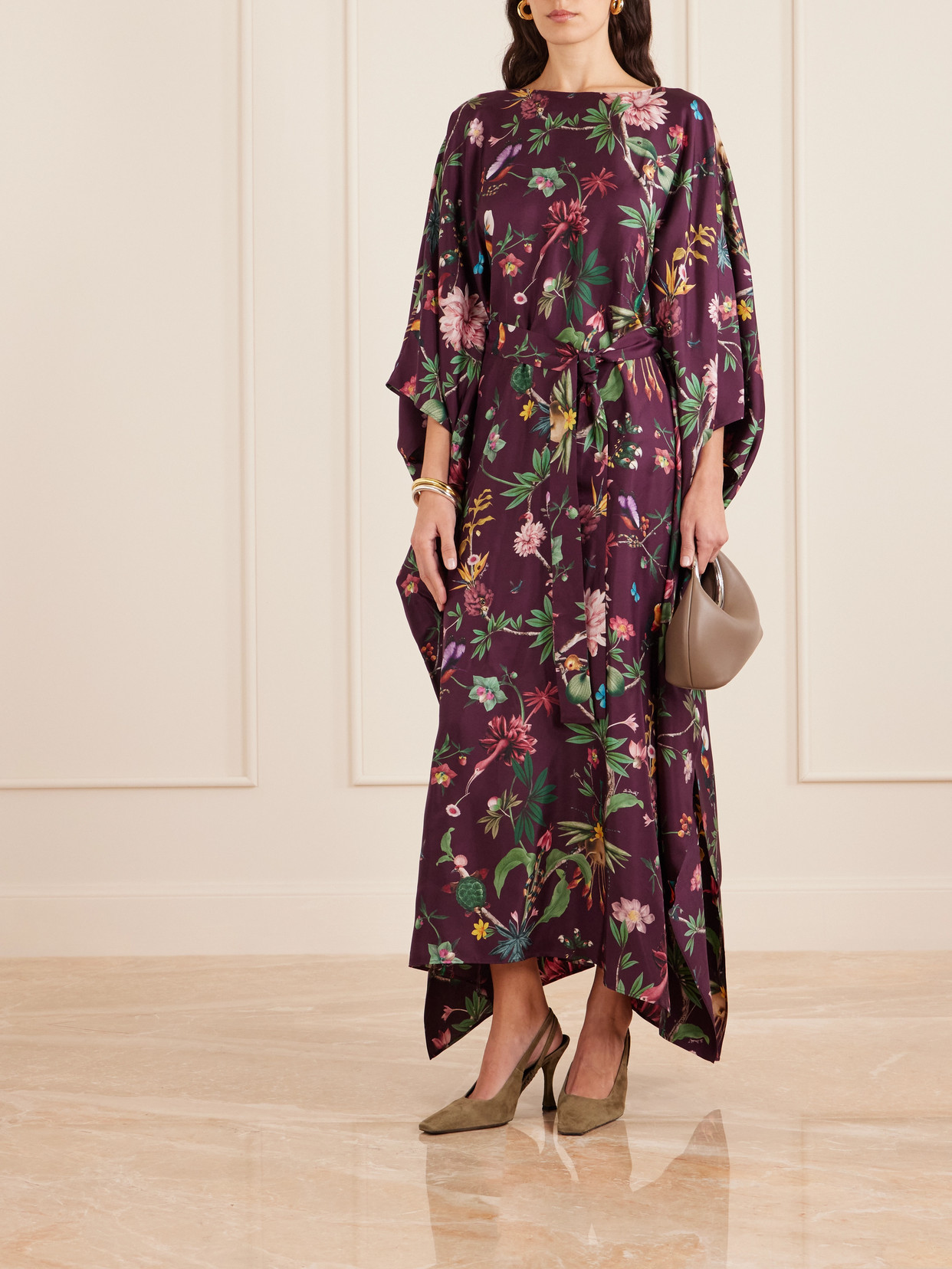 La Doublej La Double J Square Belted Printed Silk Kaftan Dress In Multi