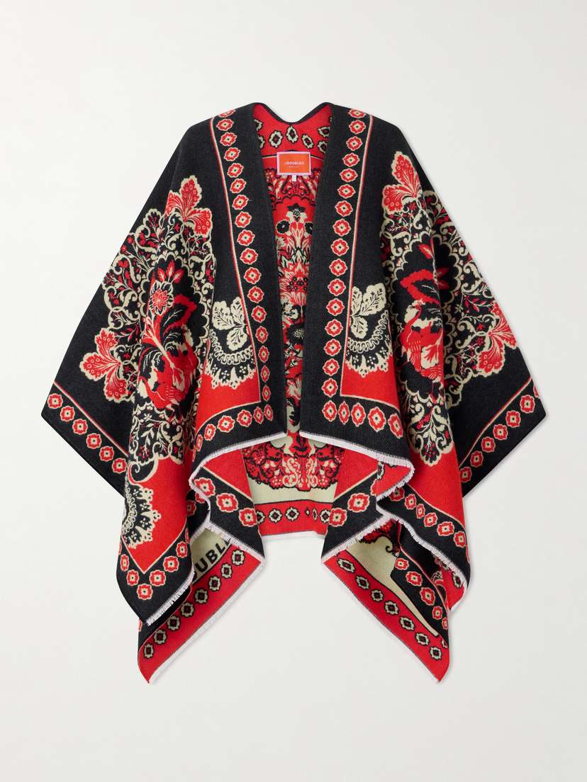 La DoubleJ Soul Frayed Wool And Silk-blend Jacquard Poncho