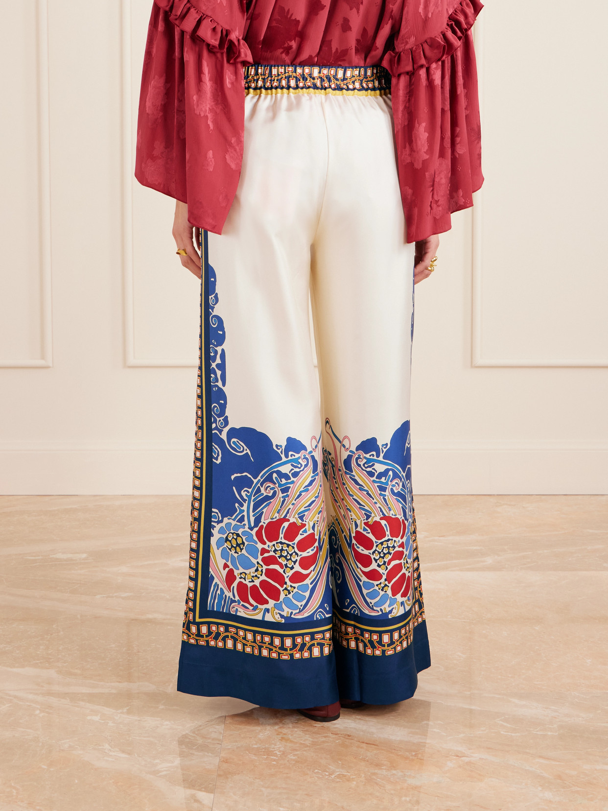 La Doublej Printed Silk-twill Wide-leg Pants In Multi