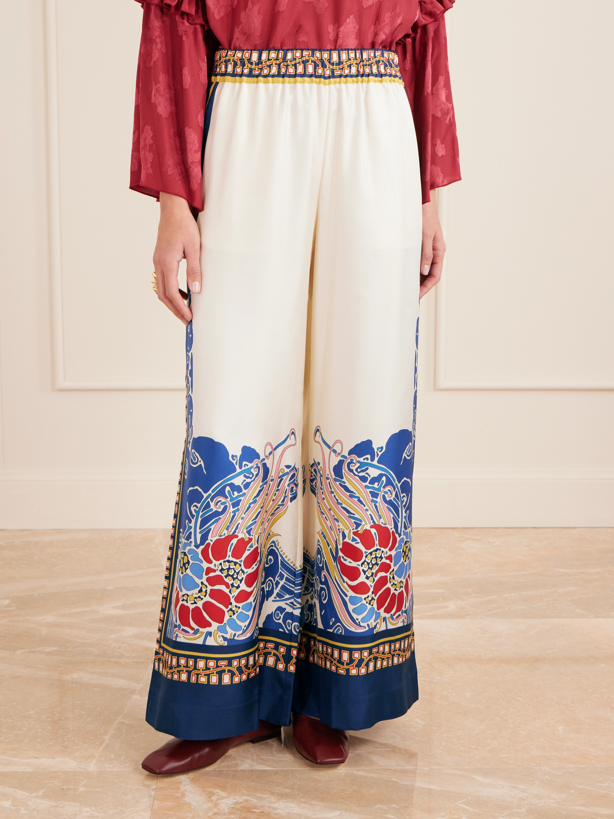 La Doublej Printed Silk-twill Wide-leg Pants In Multi