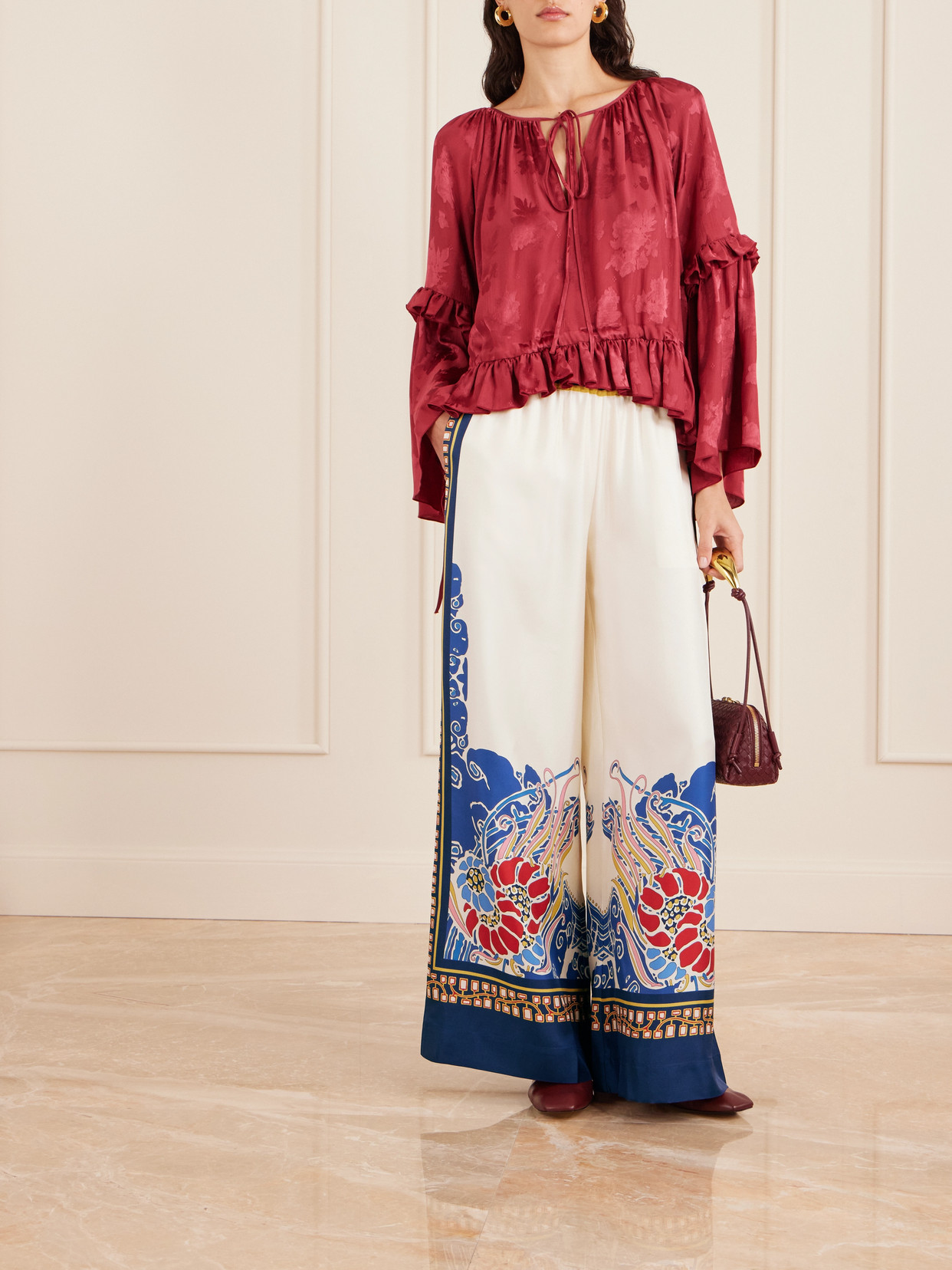 La Doublej Printed Silk-twill Wide-leg Pants In Multi